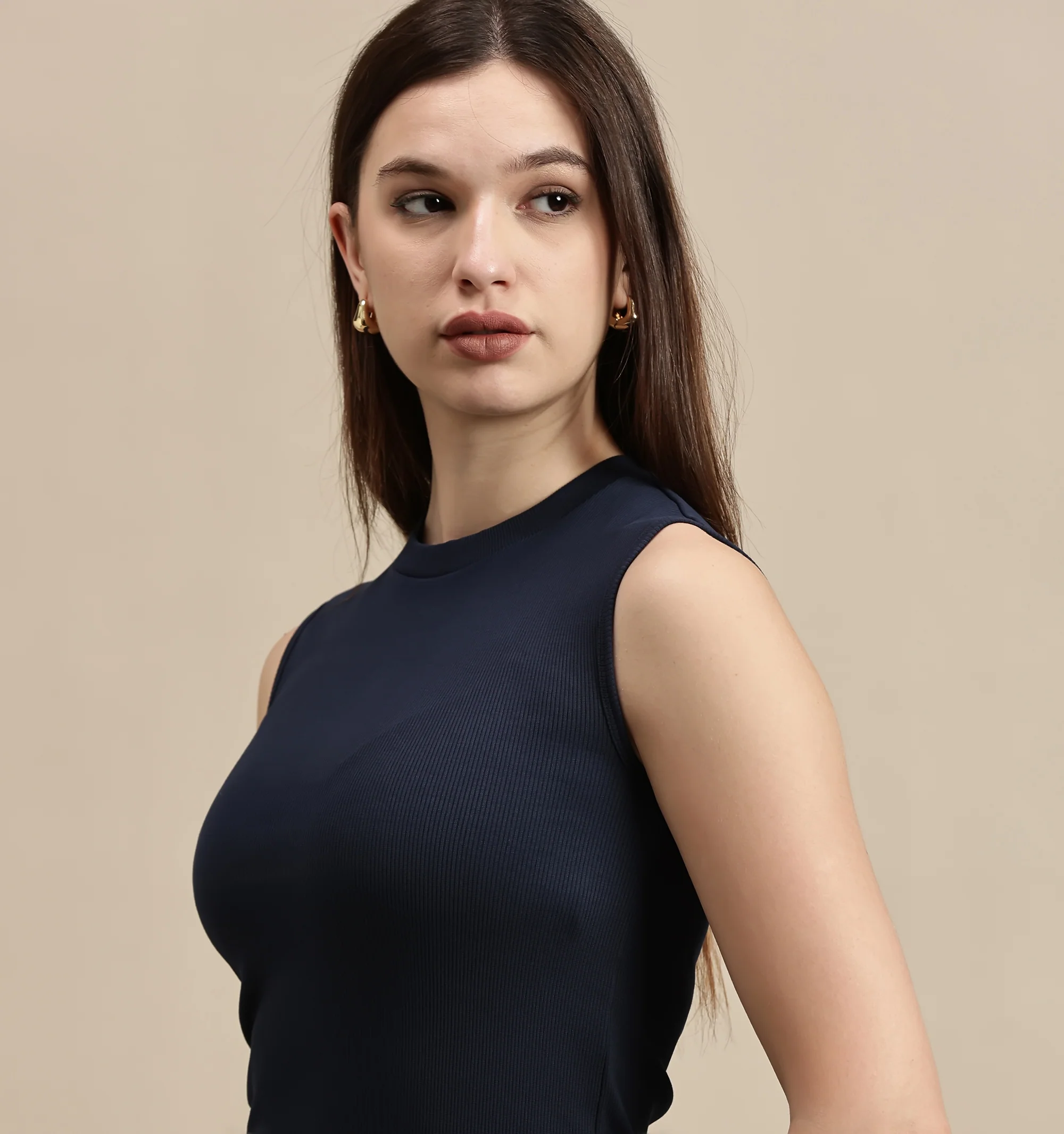 Women Navy Blue Sleeveless Top - Image 4