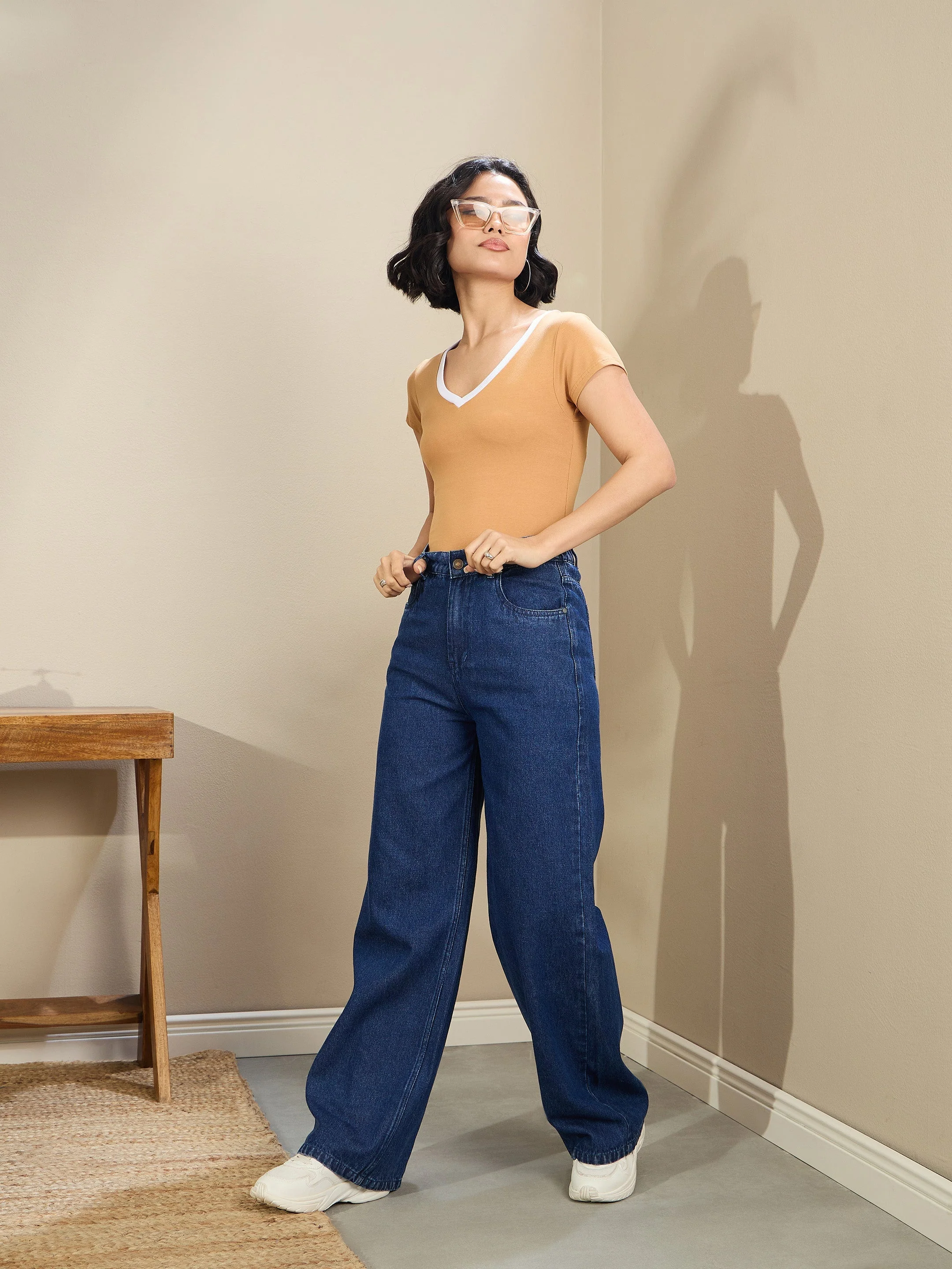 Women Navy Blue Wash High Waist Straight Fit Jeans - Image 6