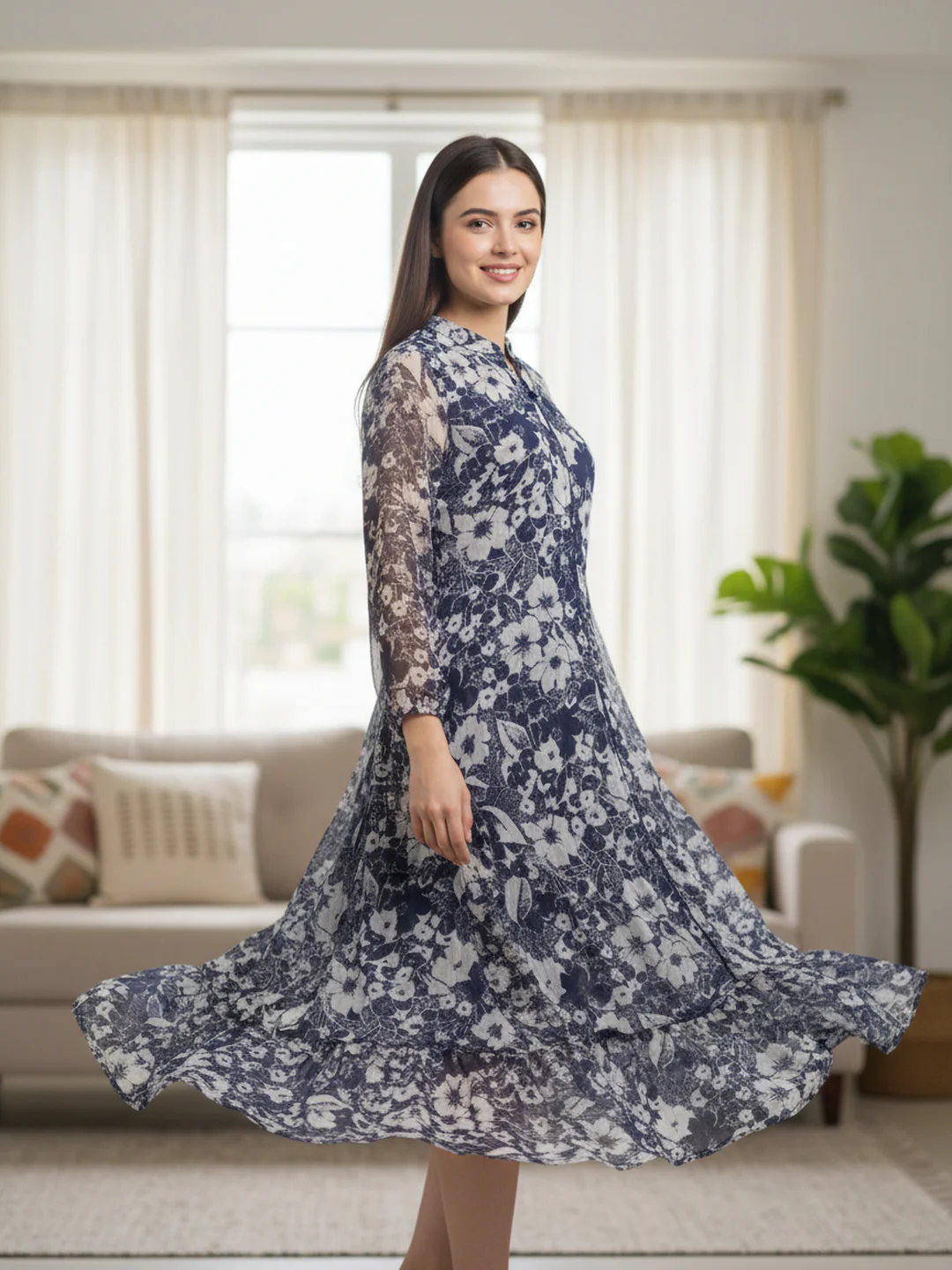 Women Floral Fit & Flare Midi Dress - Image 3