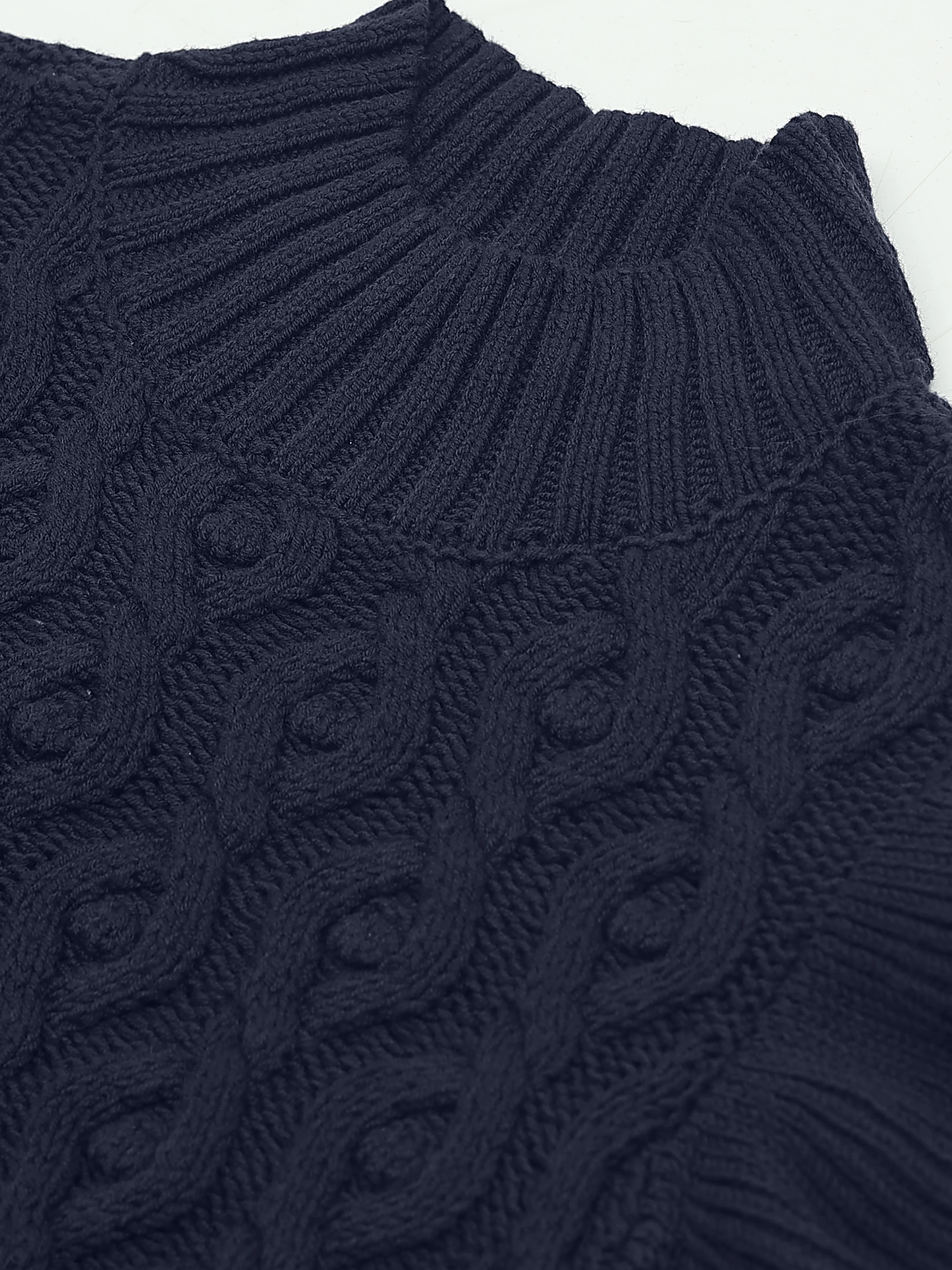 Women Navy Cable Knit Sweater - Image 4