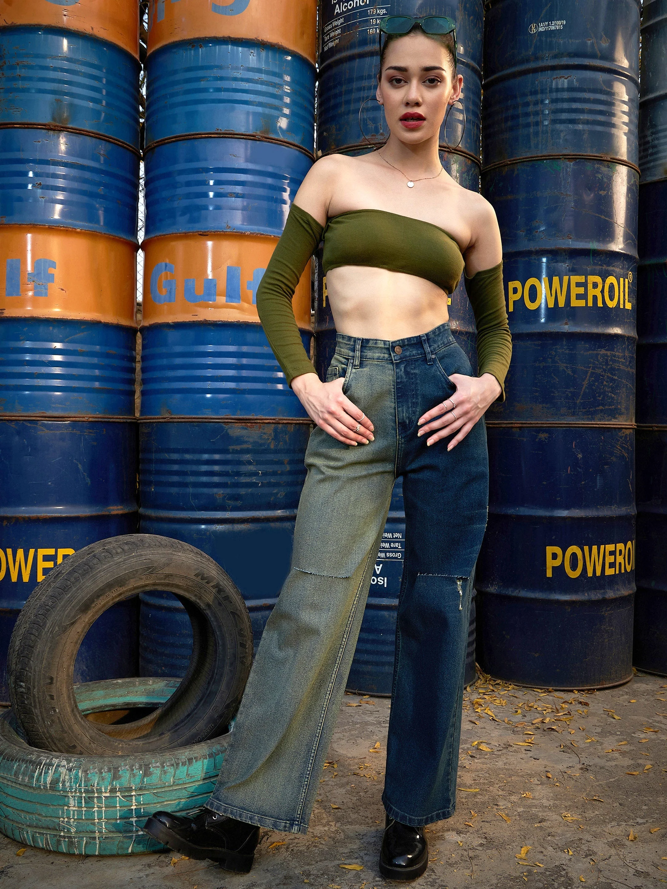 Women Navy Colour Block Straight Jeans - Image 6