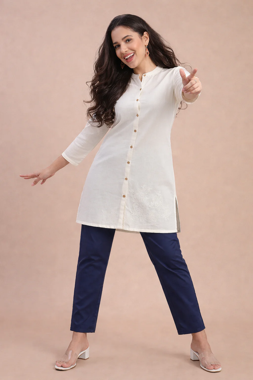 Women Navy Cotton Lace Pants - Image 4