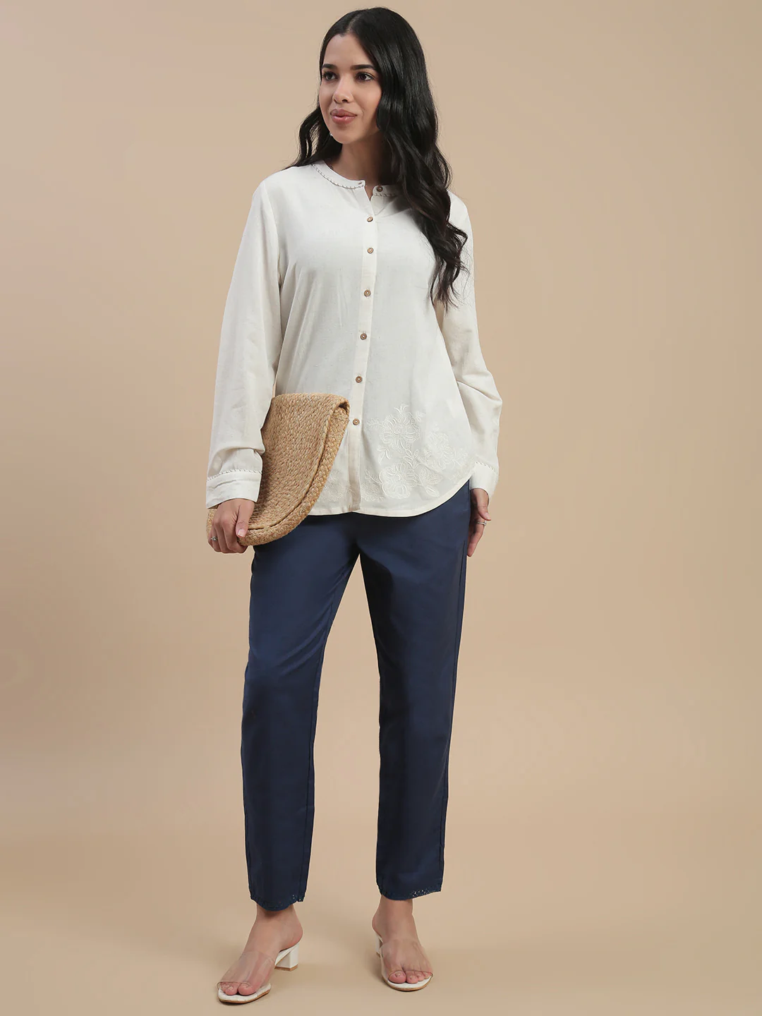 Women Navy Cotton Lace Pants - Image 5