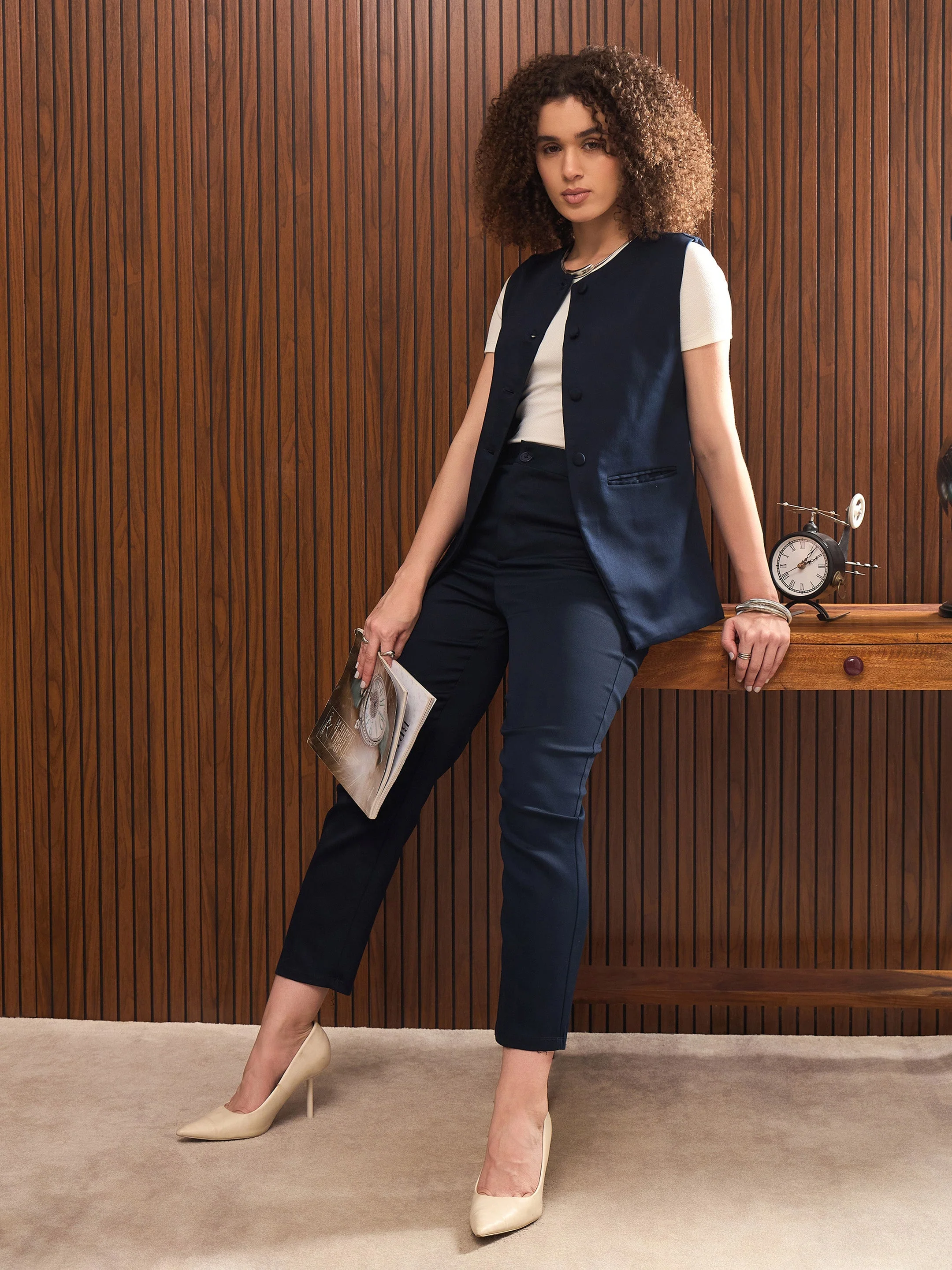 Women Navy Cross Pocket Ankle Length Pants - Image 2