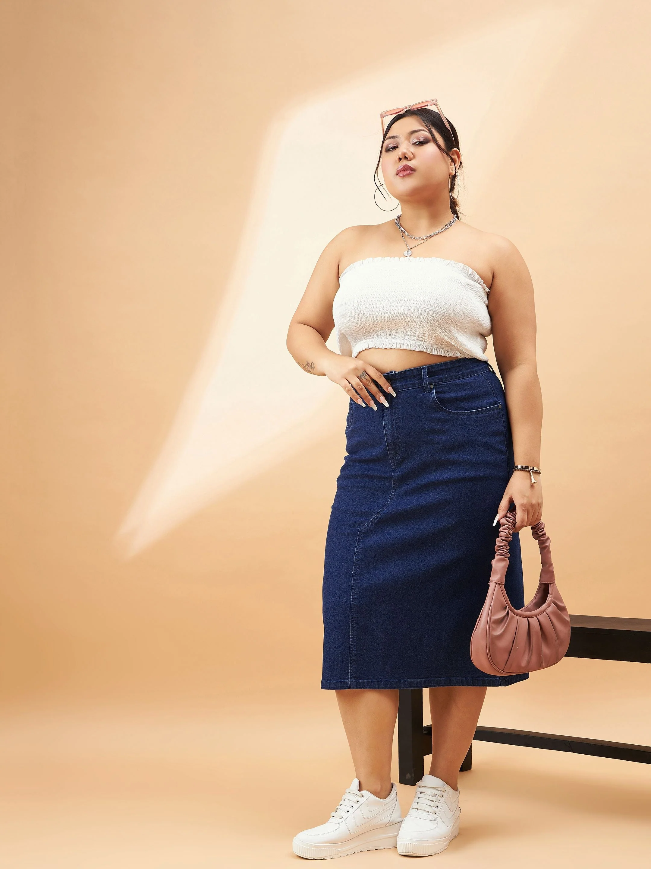 Women Navy Denim Acid Wash A-Line Skirt - Image 2
