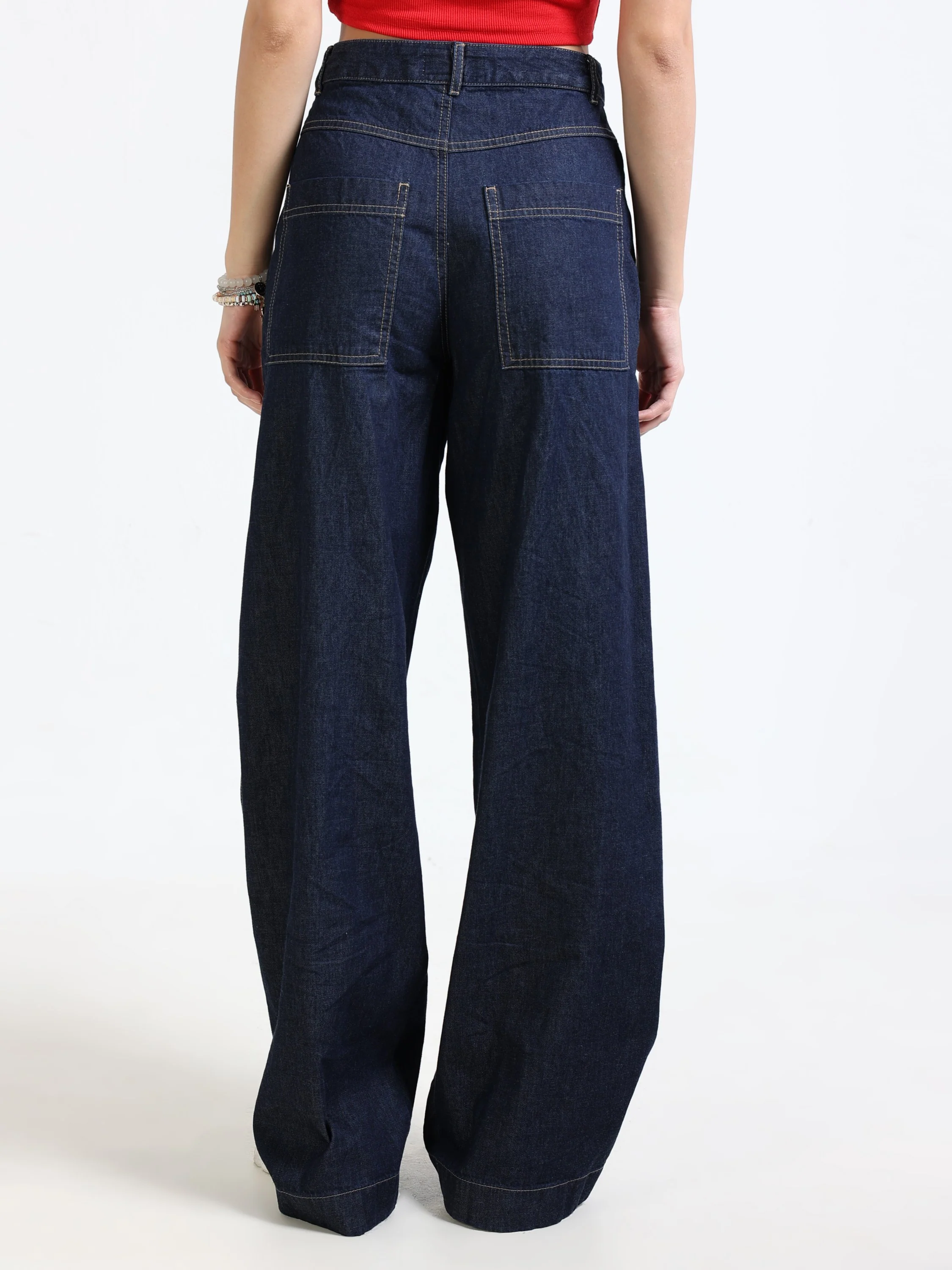 Women Navy Denim Baggy Pants - Image 2