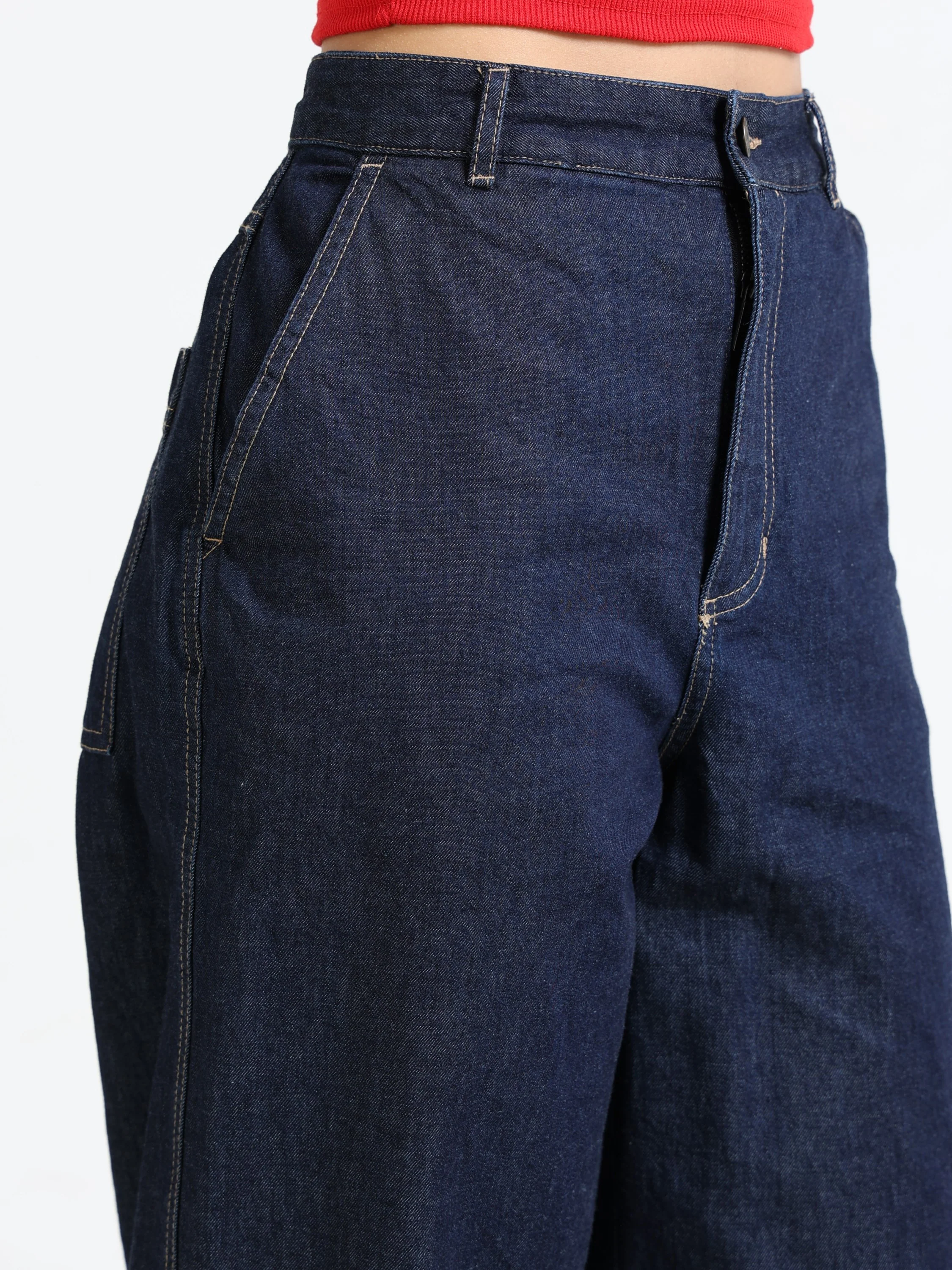 Women Navy Denim Baggy Pants - Image 4