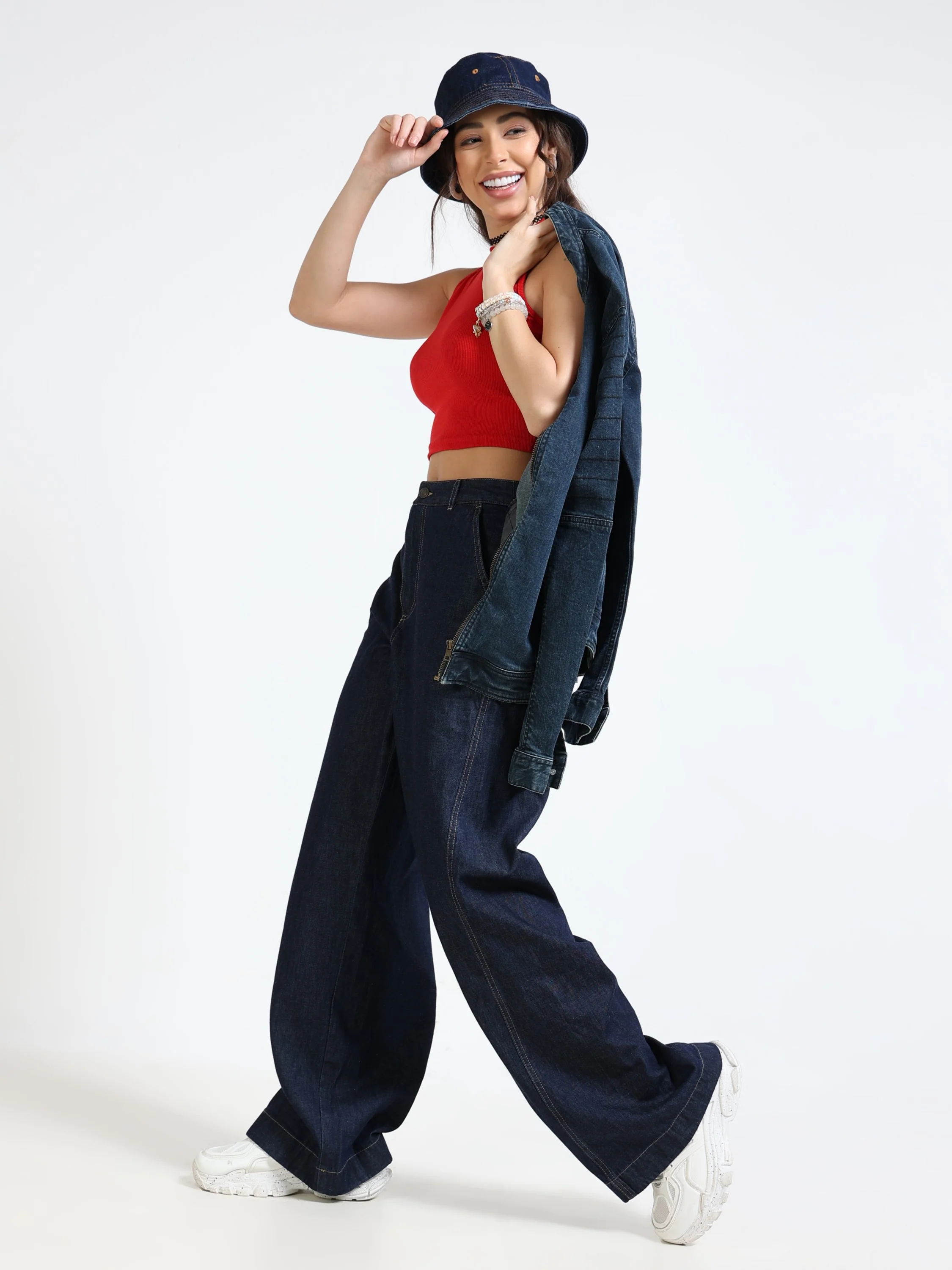 Women Navy Denim Baggy Pants - Image 6