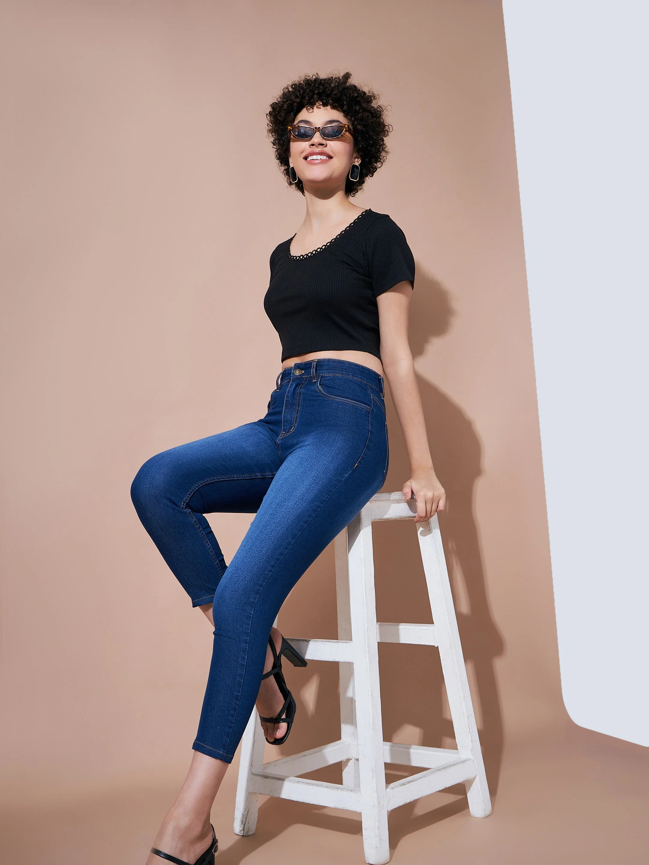 Women Navy Denim Premium Relax Jeans - Image 2