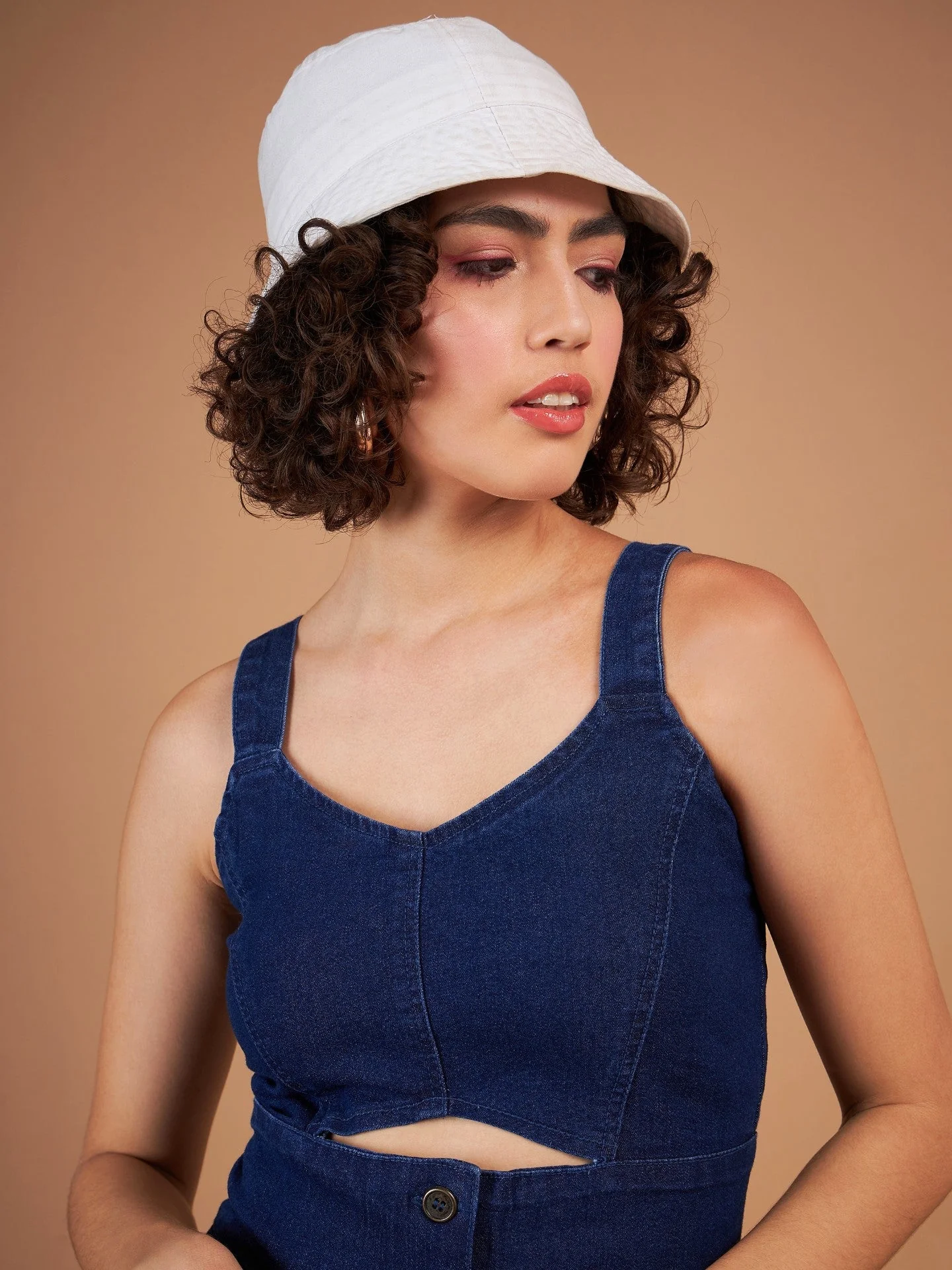 Women Navy Denim Wash Strappy Dress - Image 3