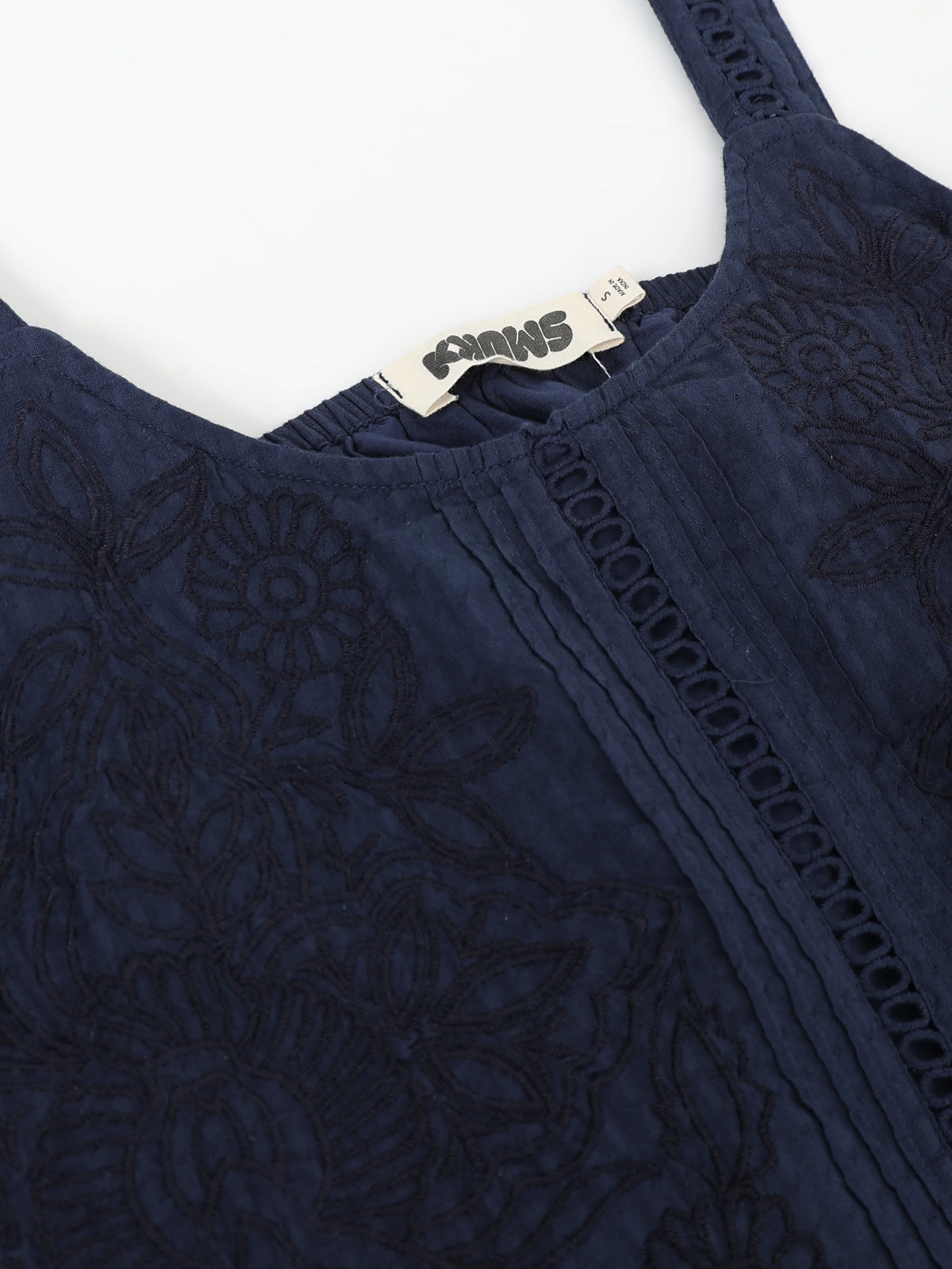 Women Navy Embroidered Peplum Top - Image 7