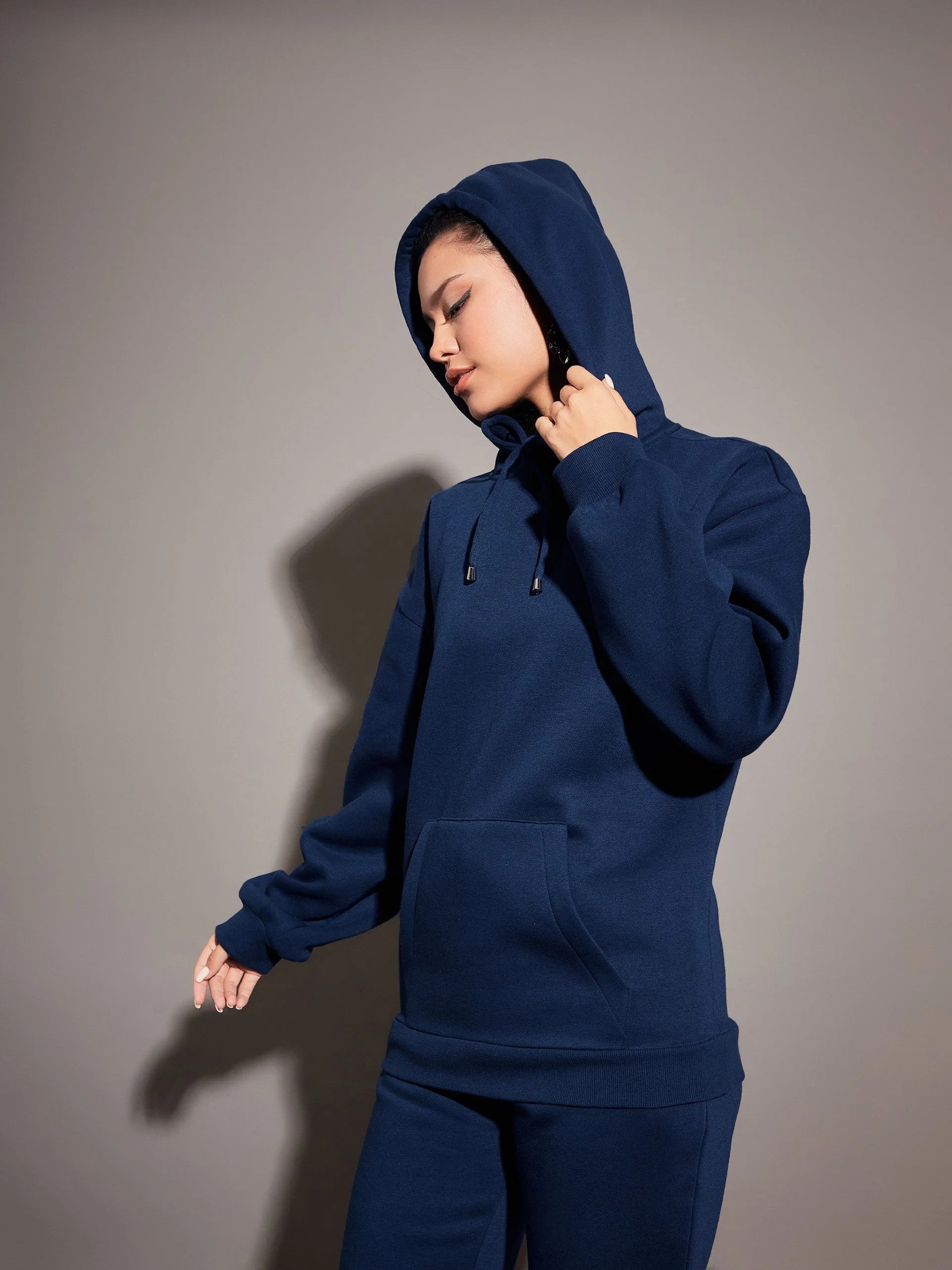 Women Navy Fleece Oversized Hoodie - Image 3