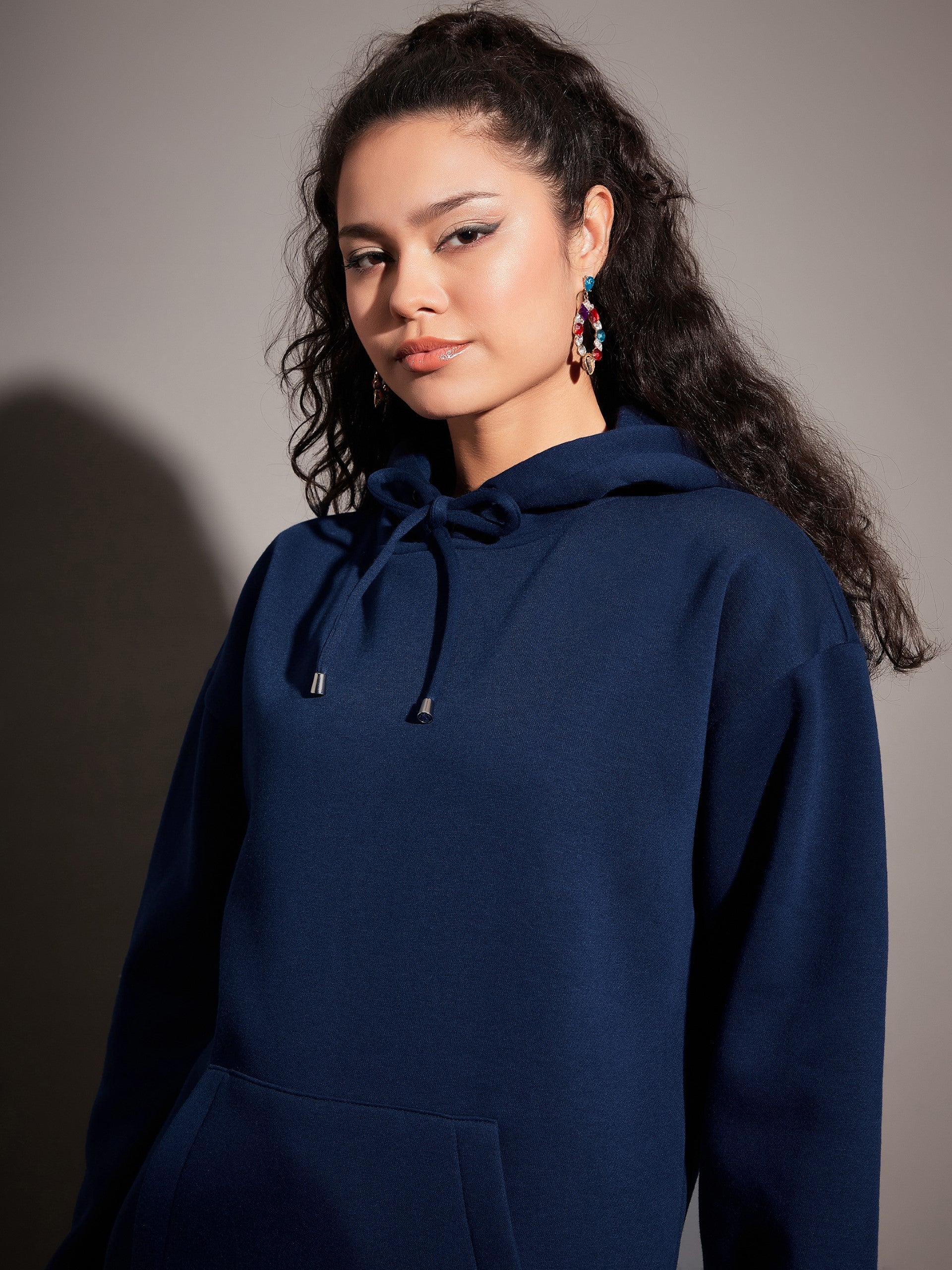 Women Navy Fleece Oversized Hoodie - Image 4