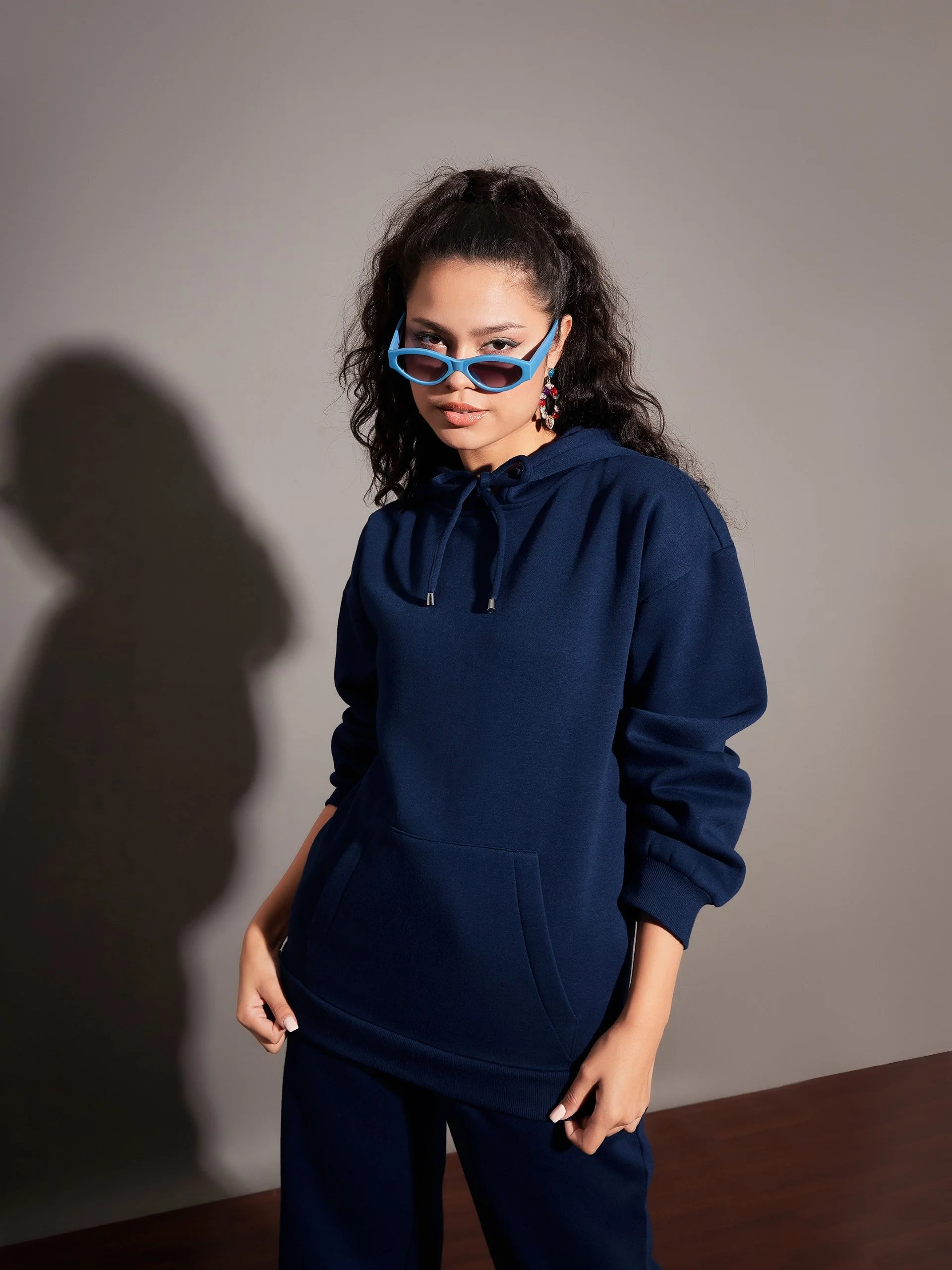 Women Navy Fleece Oversized Hoodie - Image 6