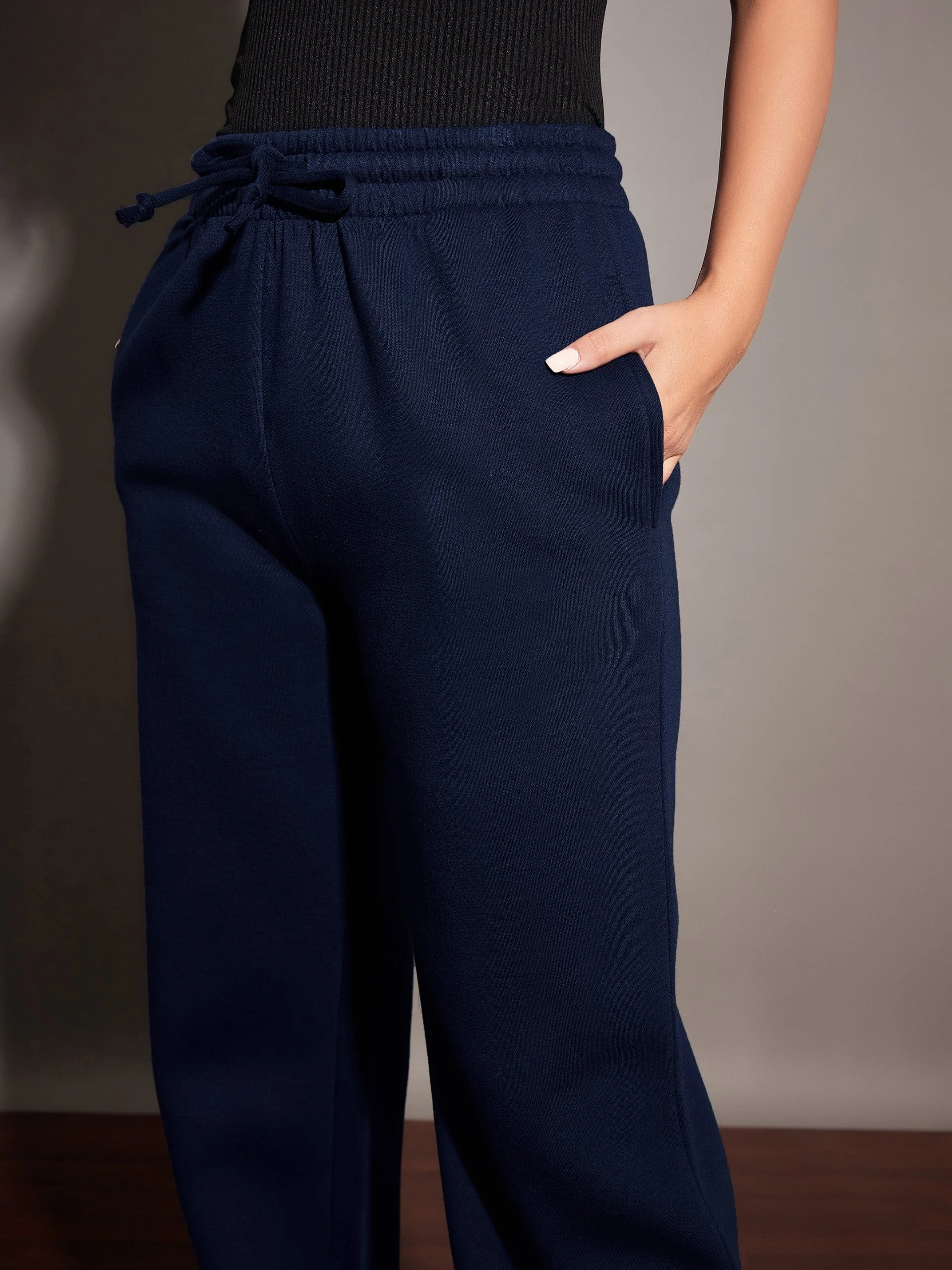Women Navy Fleece Track Pants - Image 4