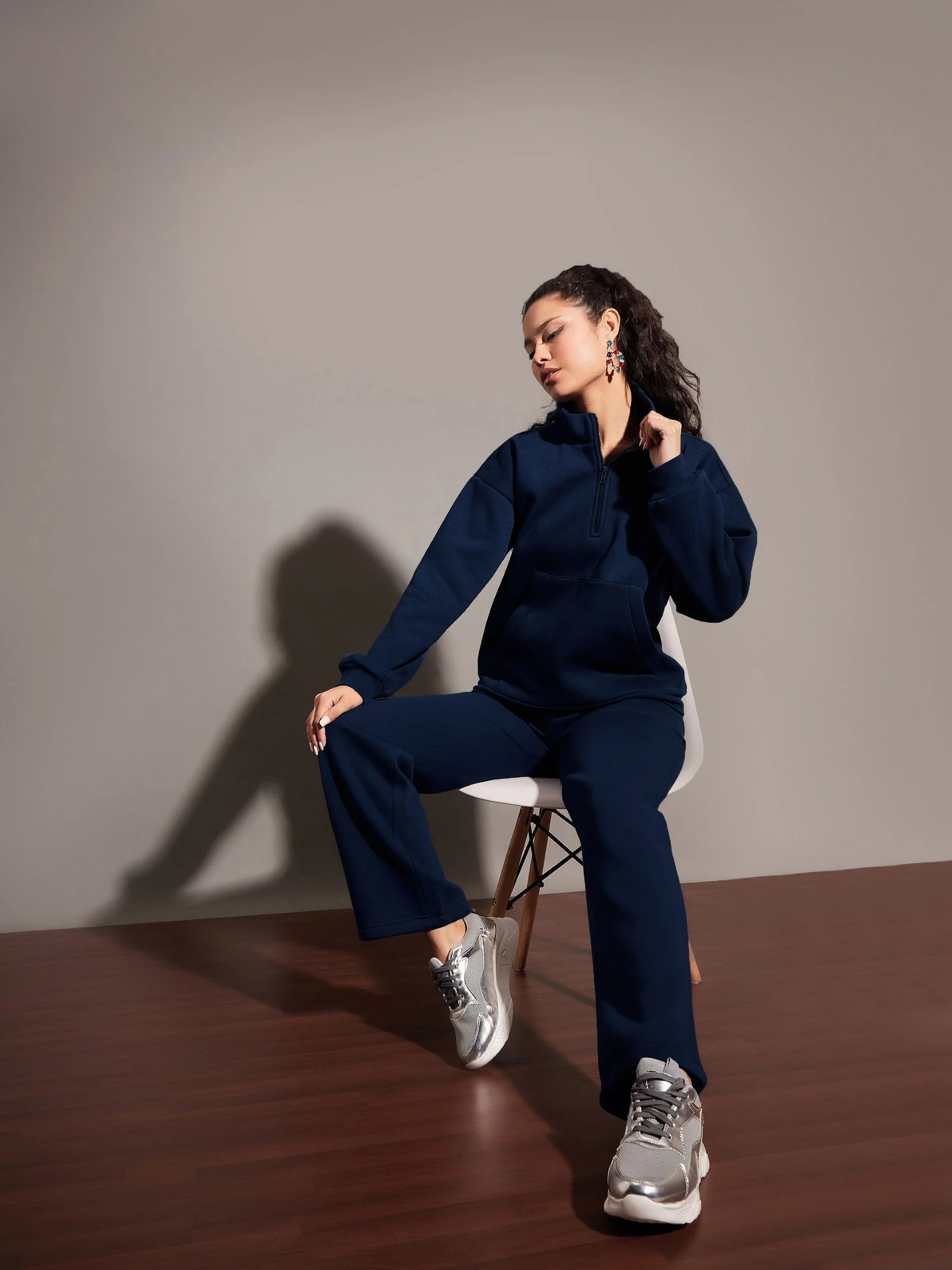 Women Navy Fleece Track Pants - Image 6