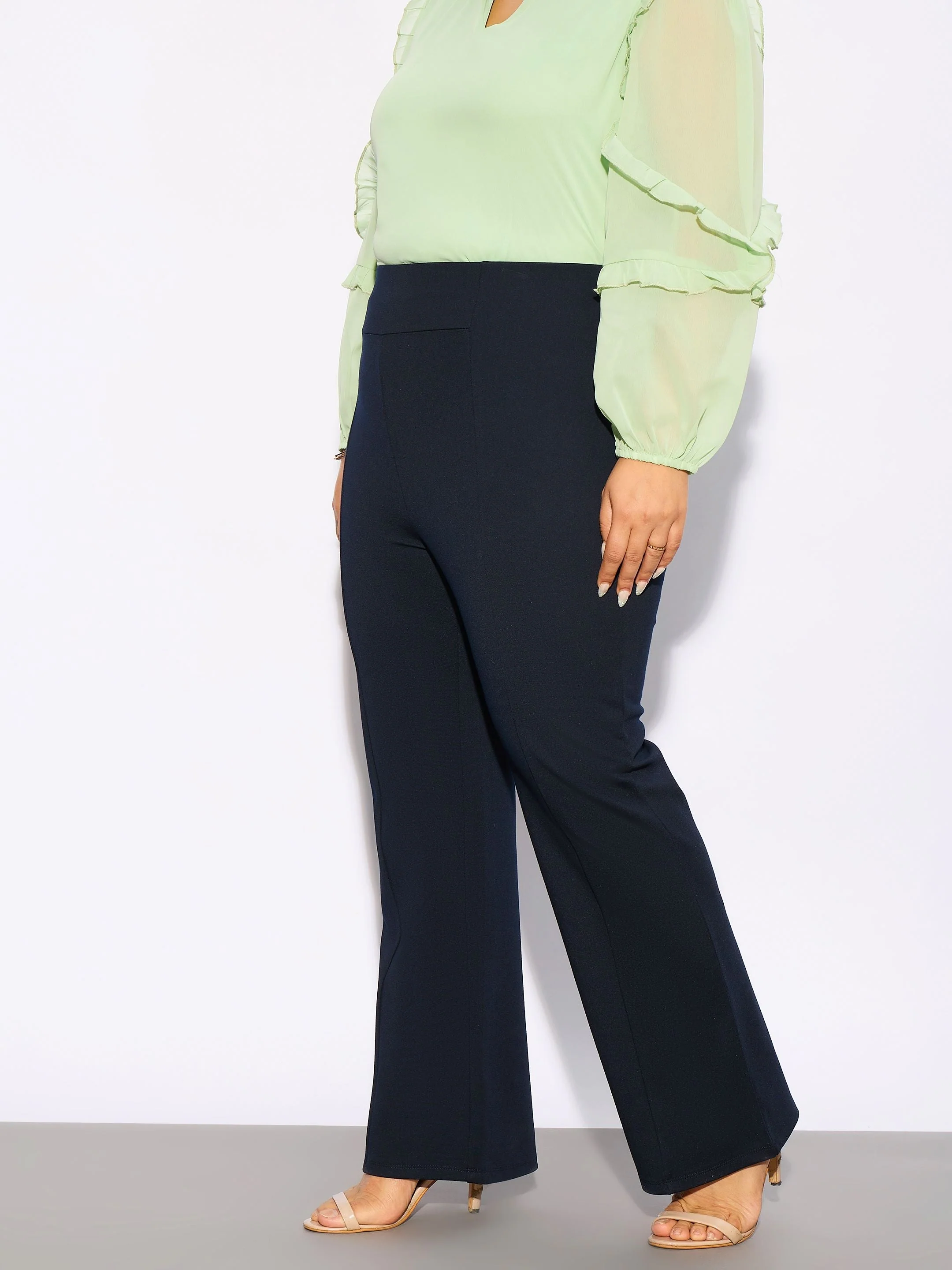 Women Navy Front Seam Straight Pants - Image 3