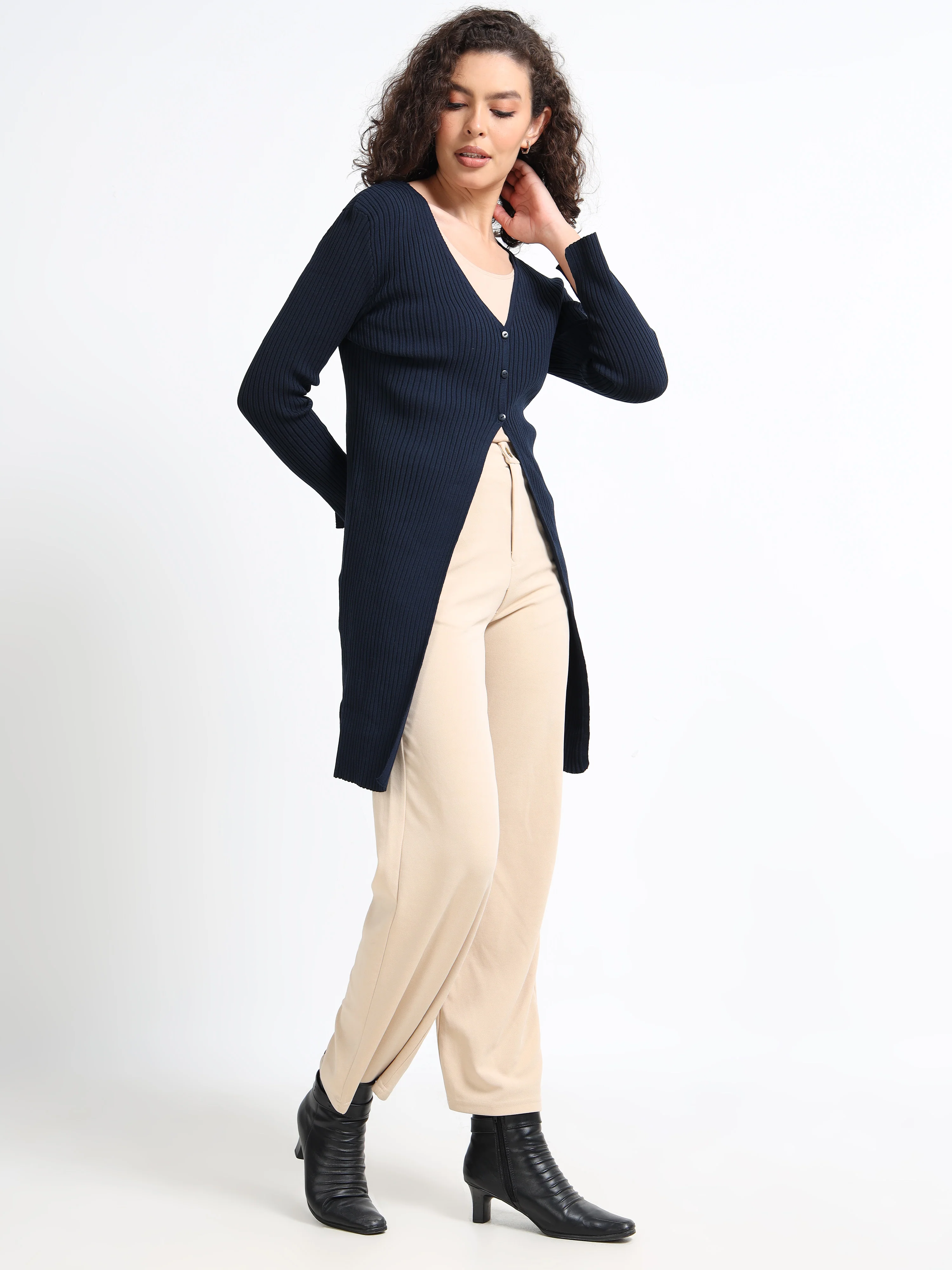 Women Navy Long Cardigan - Image 5