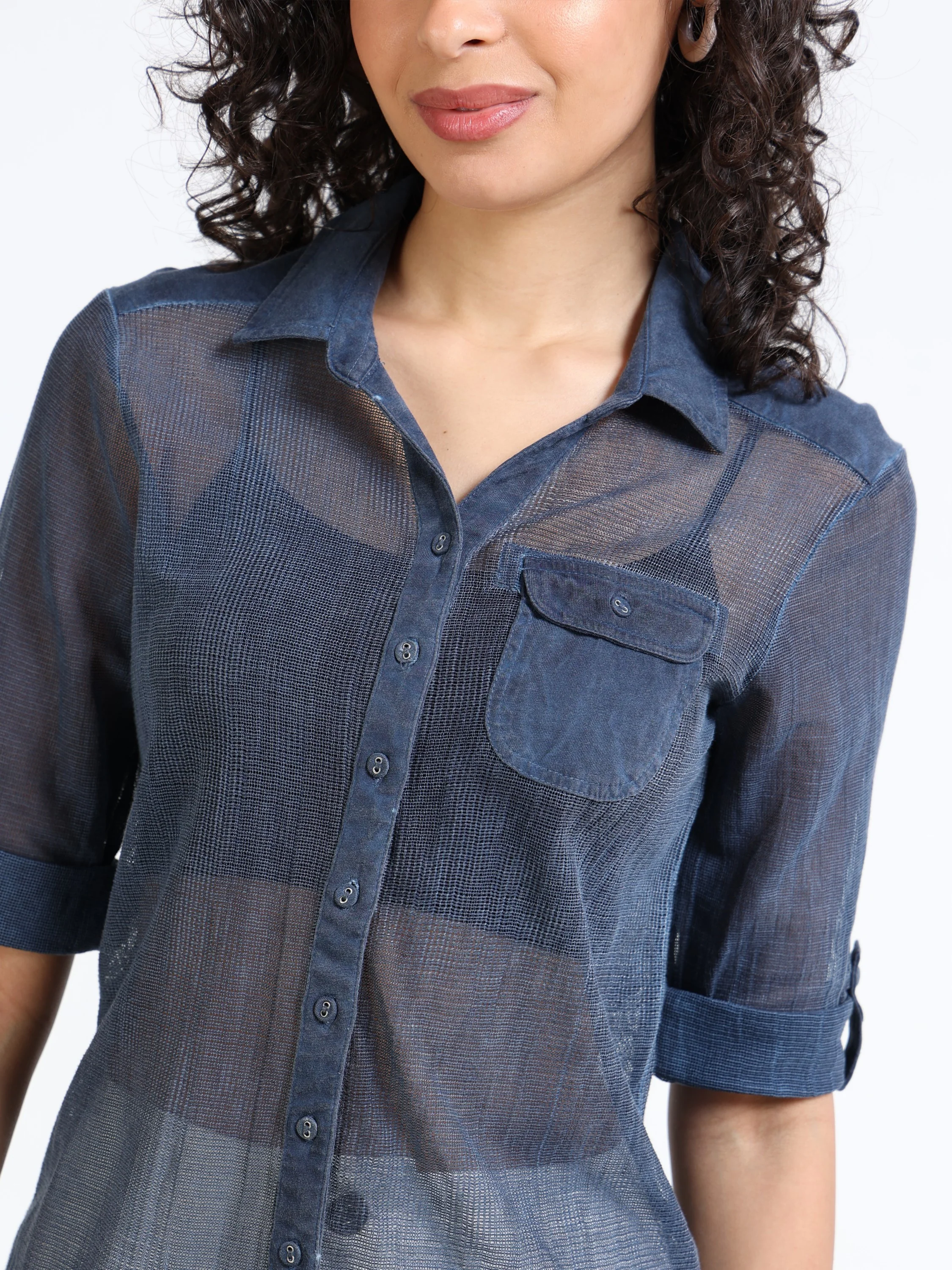 Women Navy Mesh Regular Shirt - Image 6