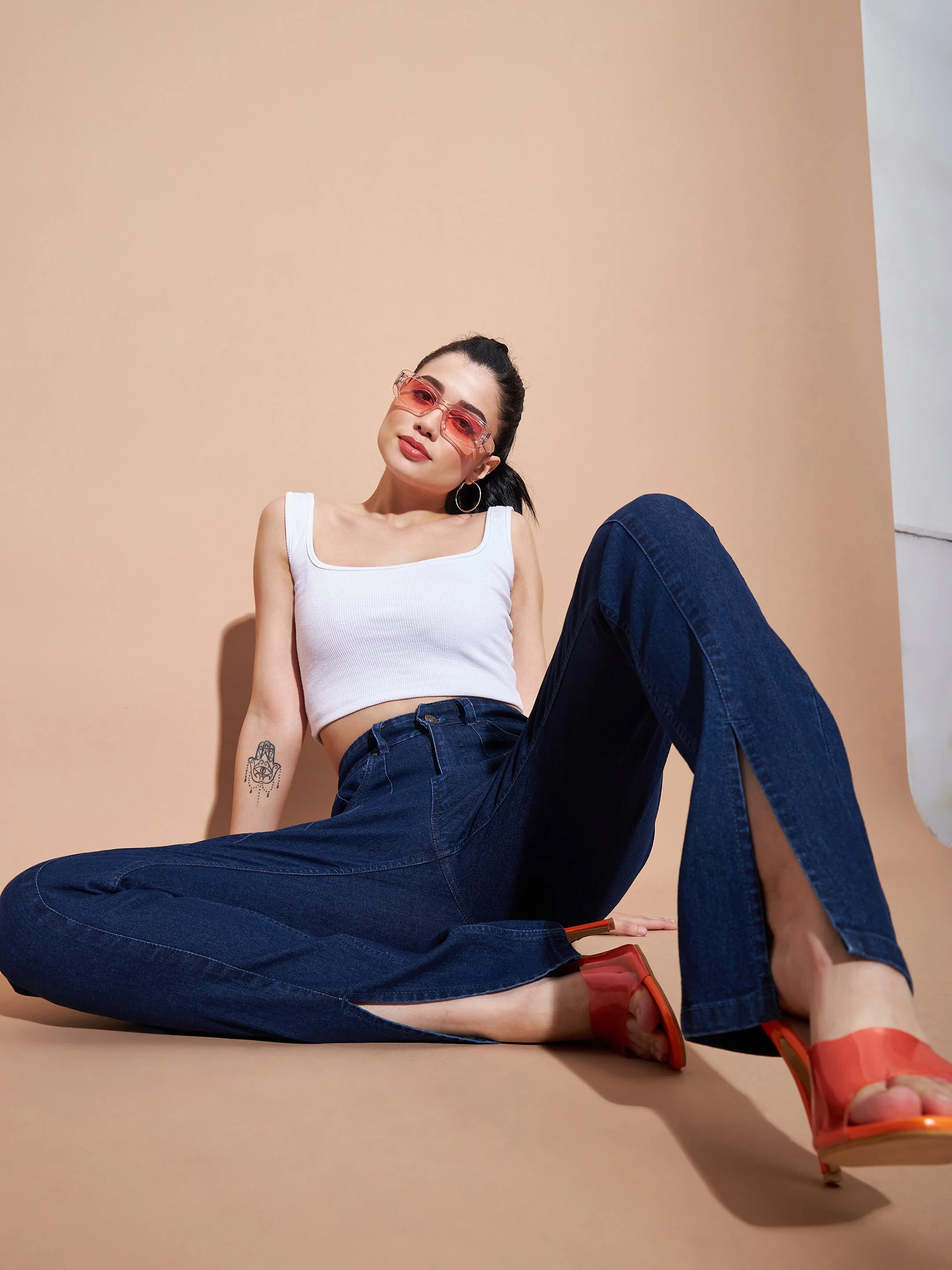 Women Navy Mid Rise Skinny Fit Slit Jeans - Image 6
