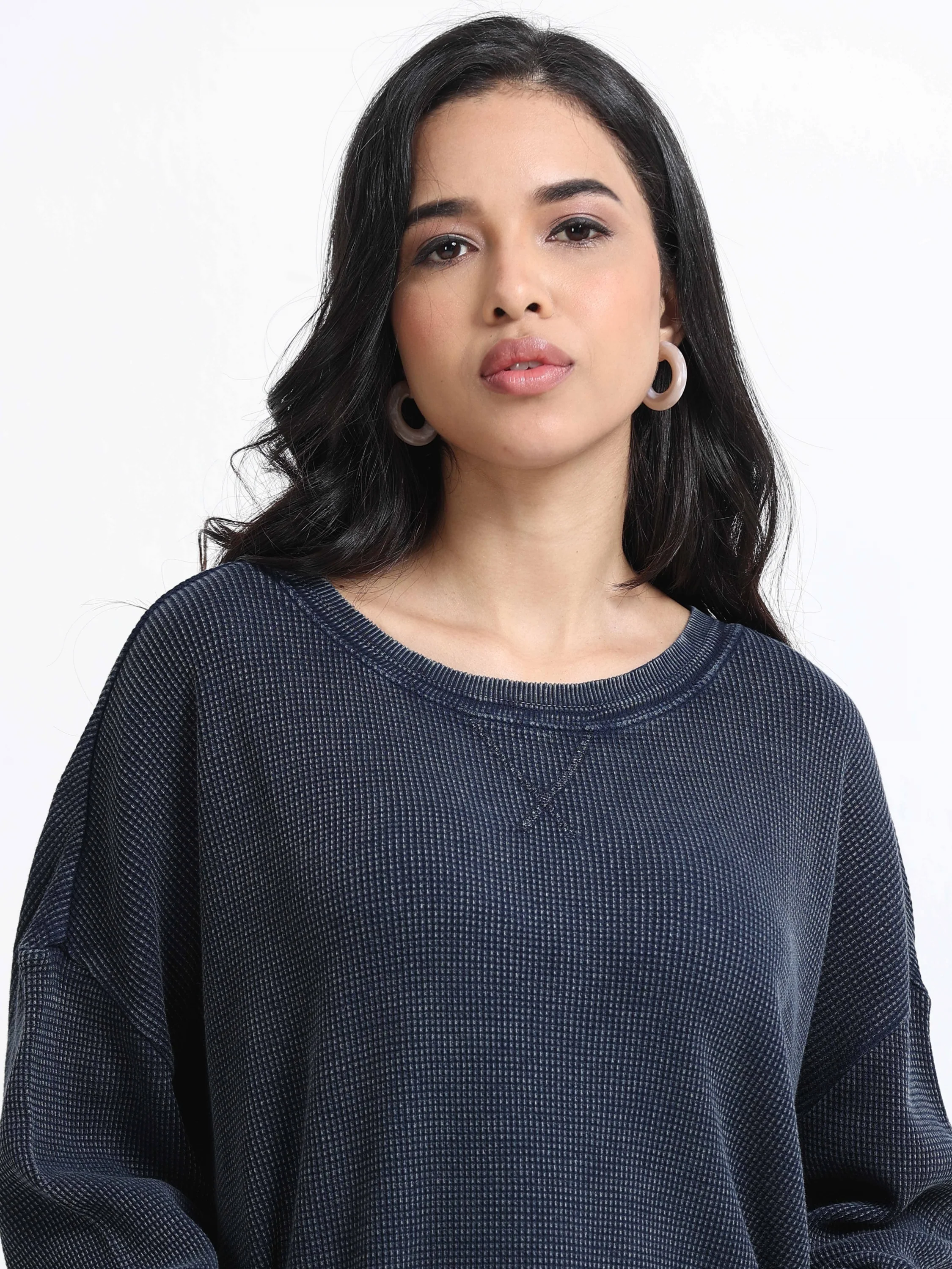 Women Waffle Textured Sweater - Image 4