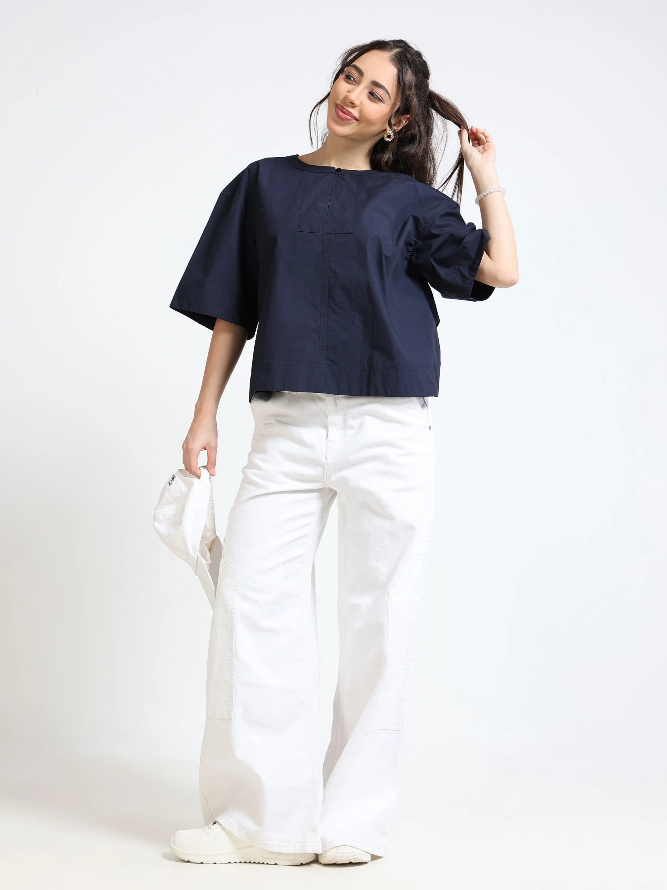 Women Navy Oversized Boxy Top - Image 2