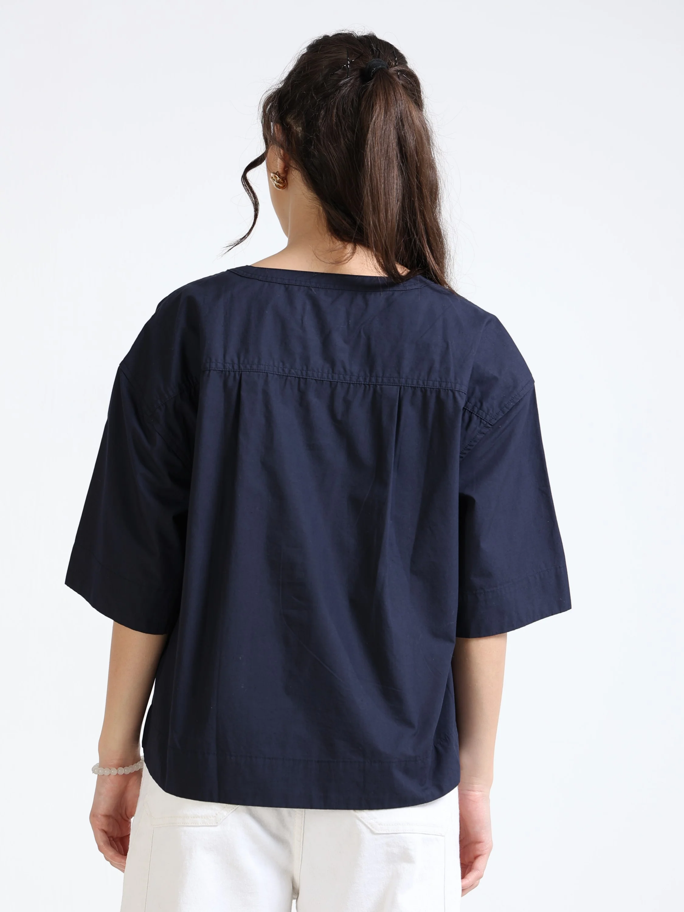 Women Navy Oversized Boxy Top - Image 4