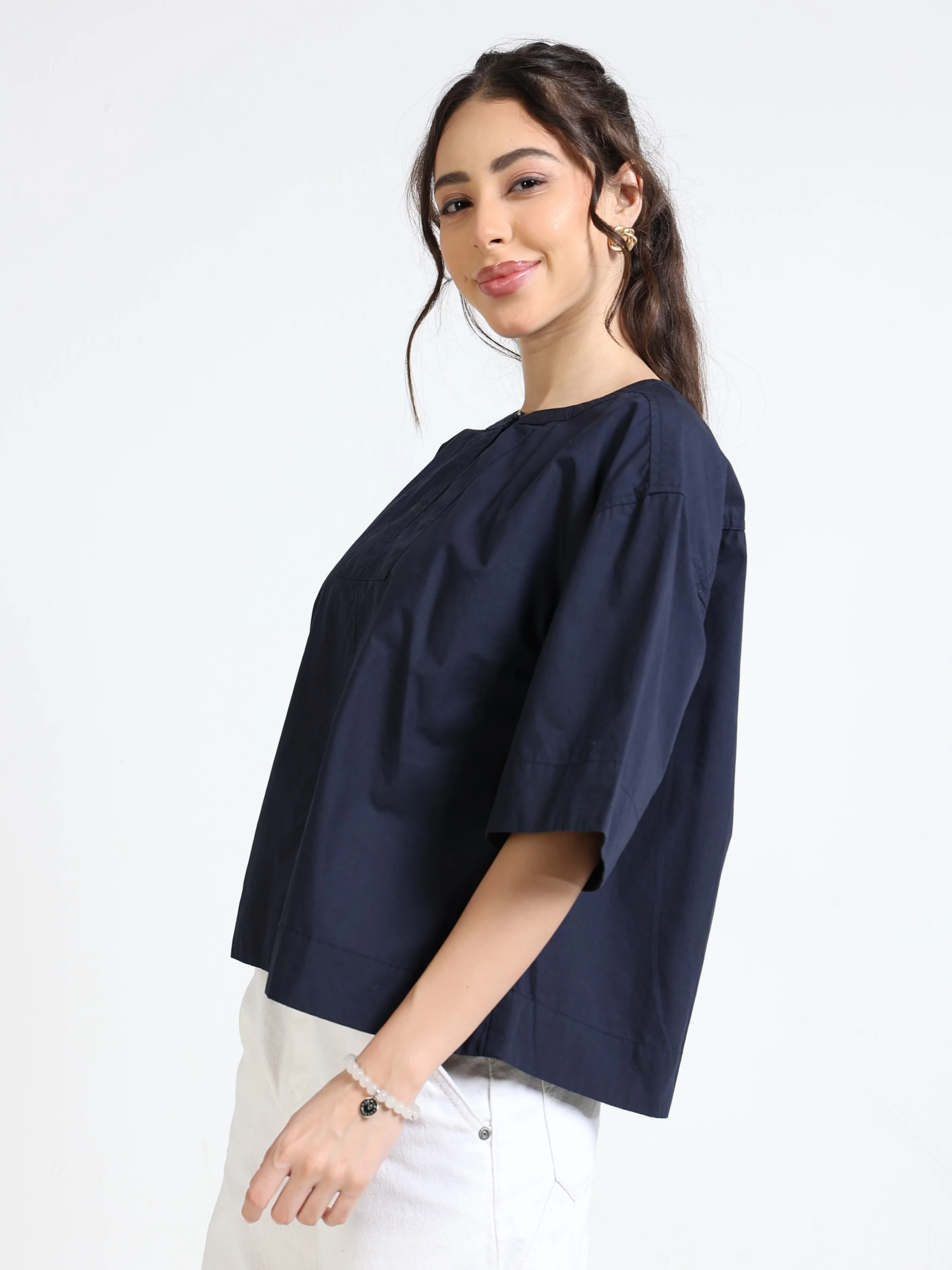 Women Navy Oversized Boxy Top - Image 5