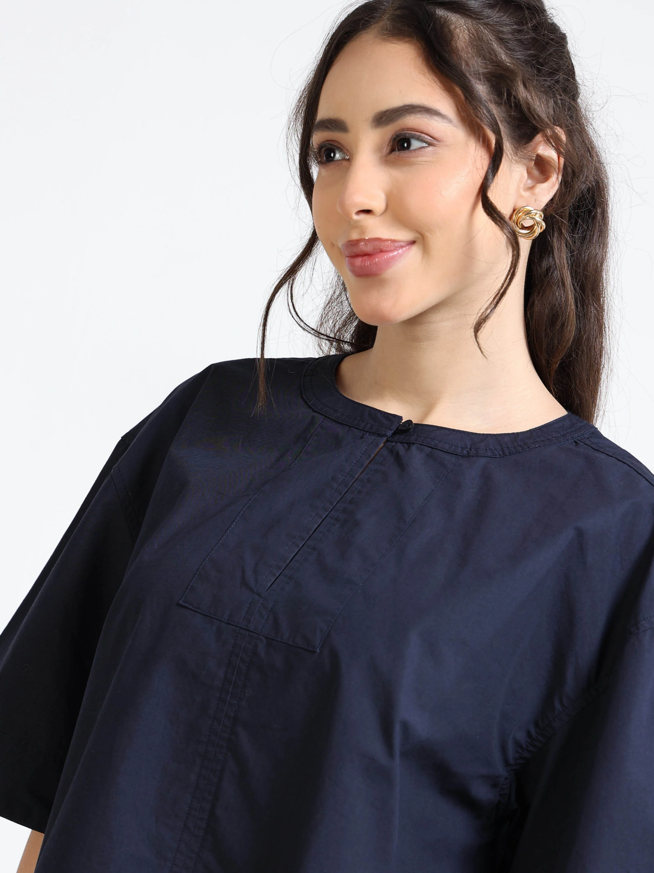 Women Navy Oversized Boxy Top - Image 6