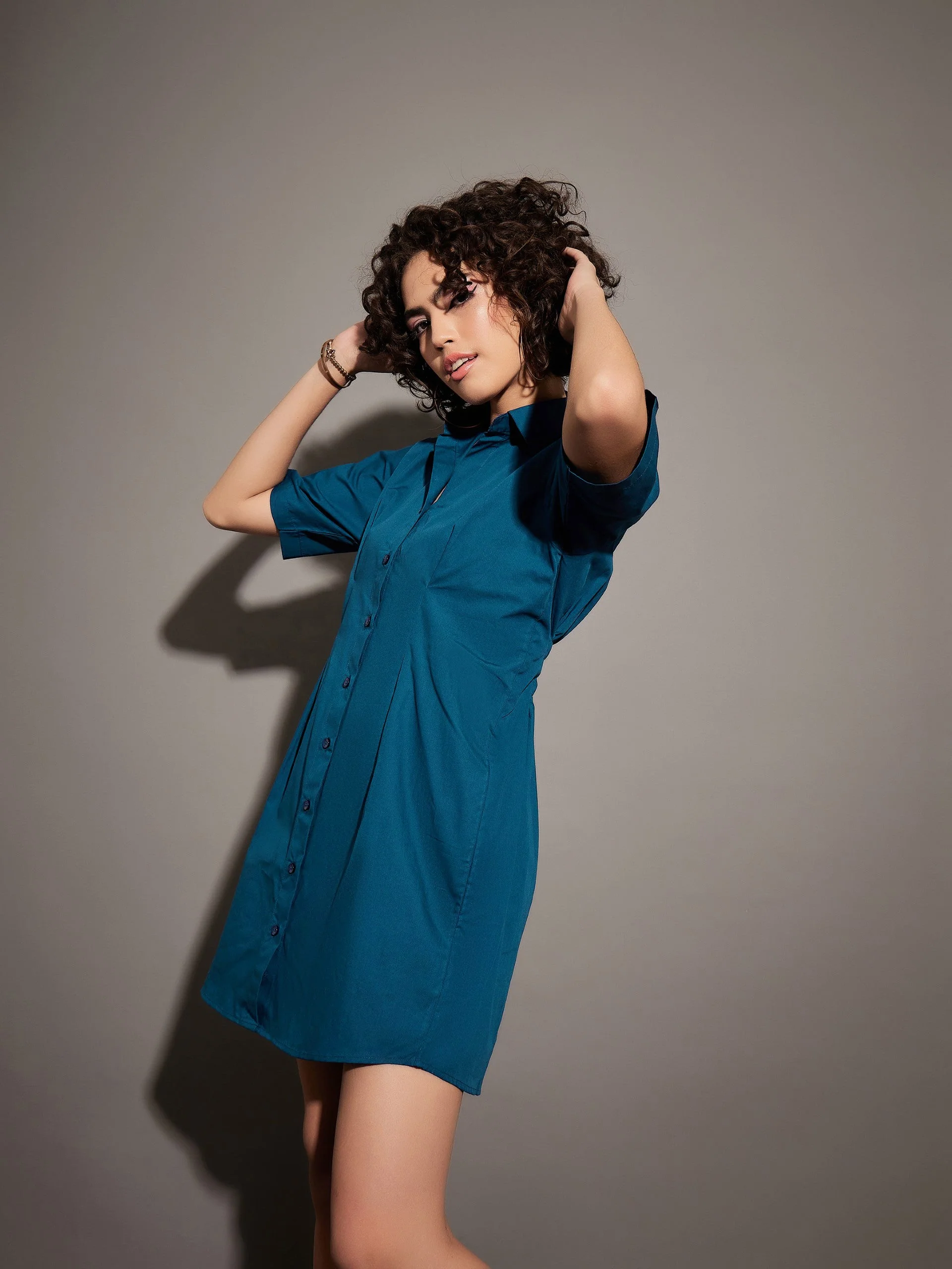 Women Navy Poplin Shirt Dress - Image 3