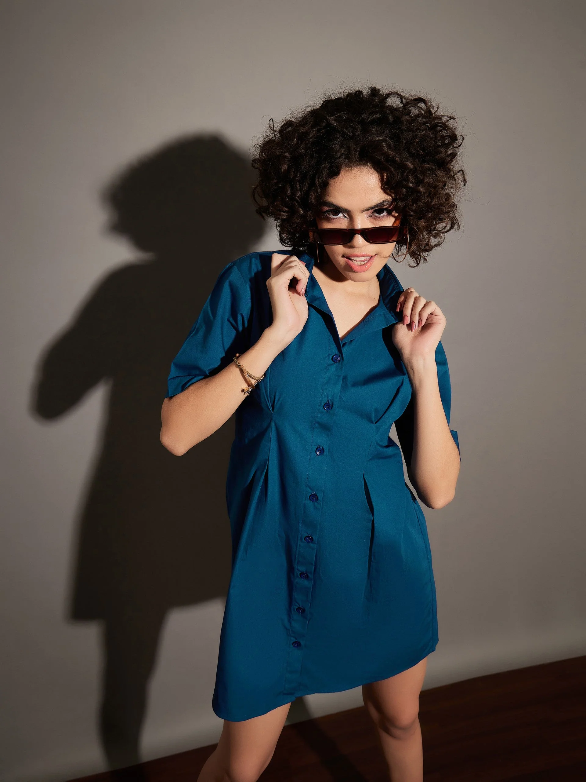 Women Navy Poplin Shirt Dress - Image 6