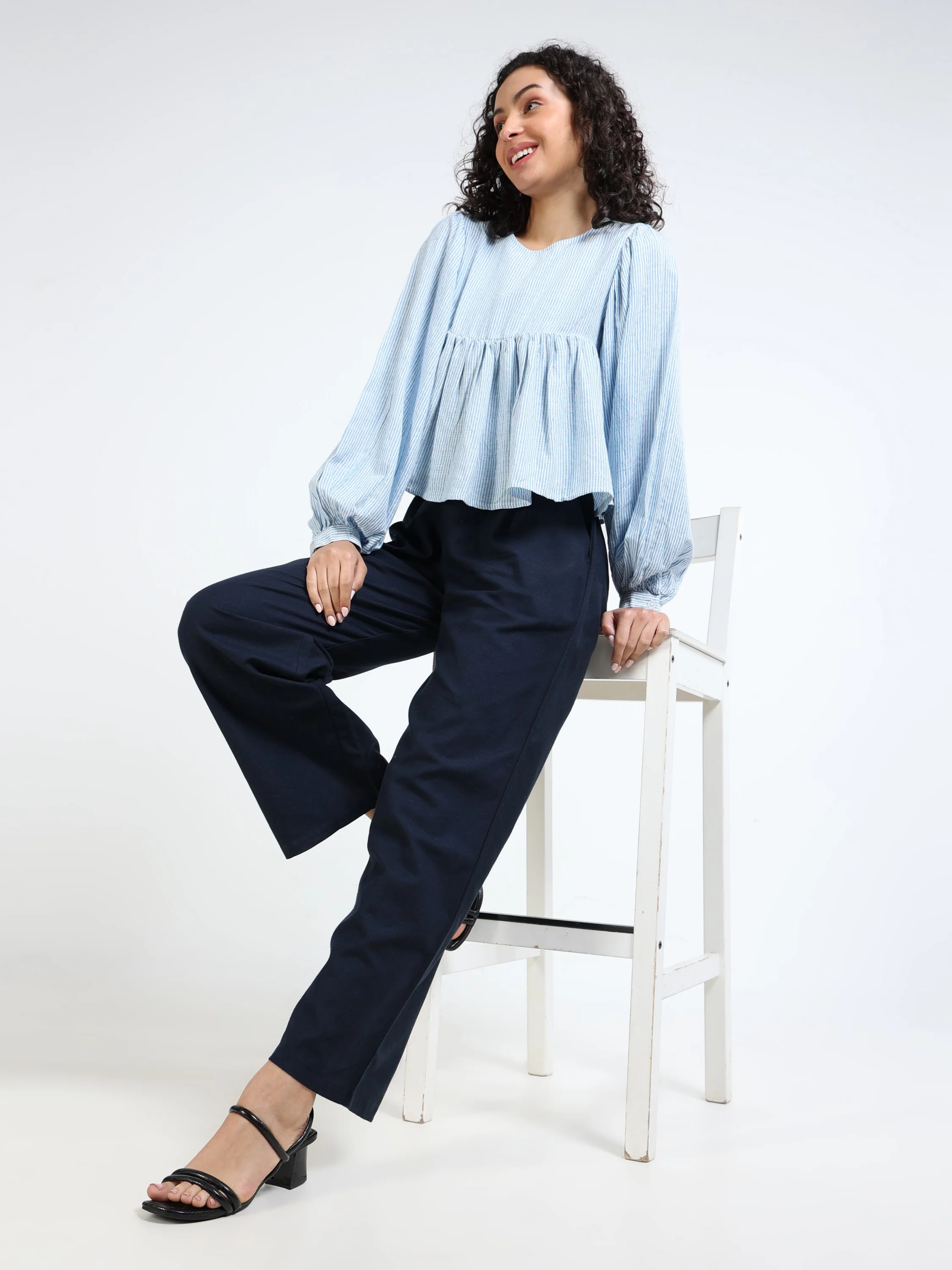 Women Navy Regular Flared Pants - Image 2