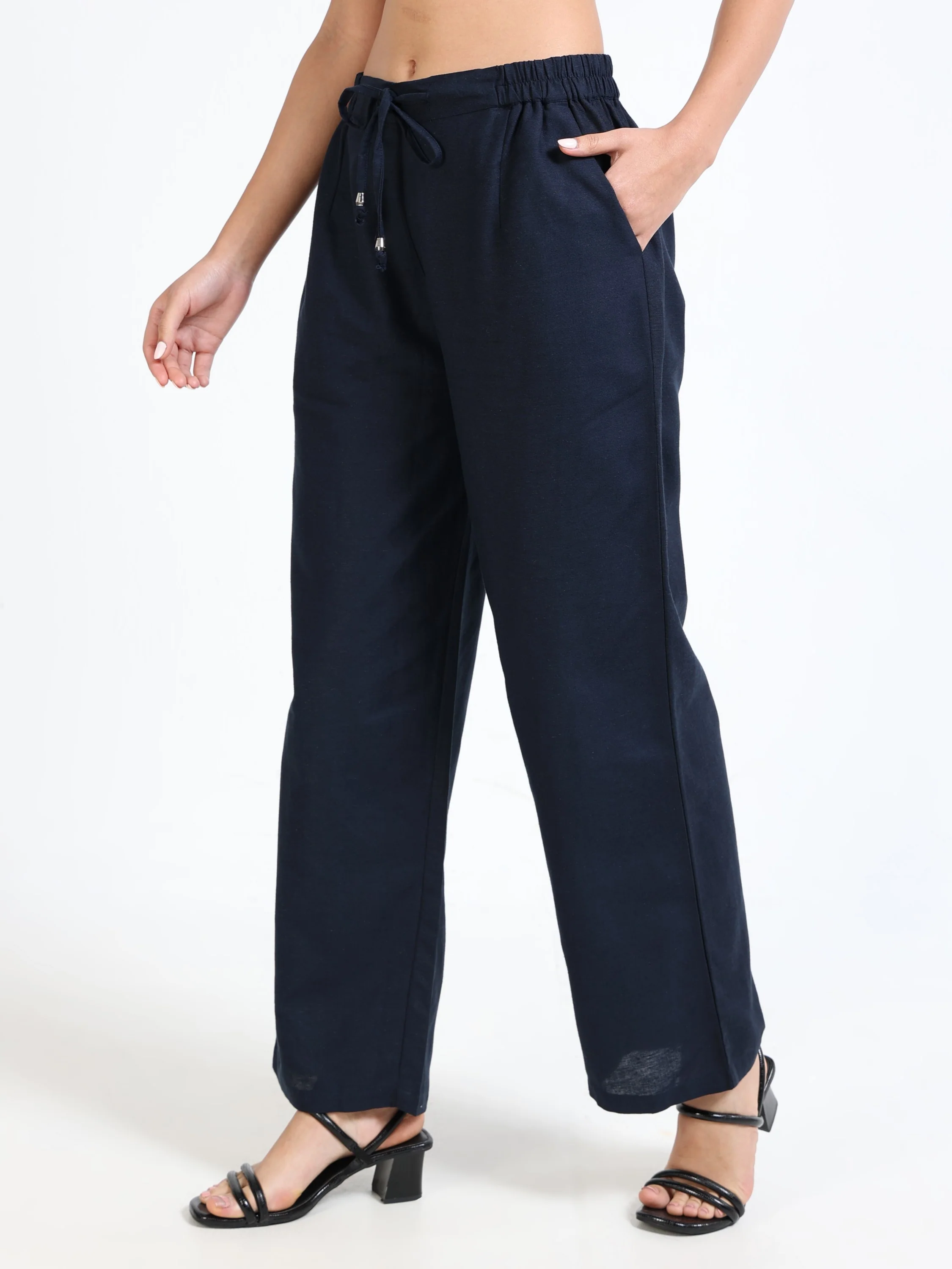 Women Navy Regular Flared Pants - Image 3