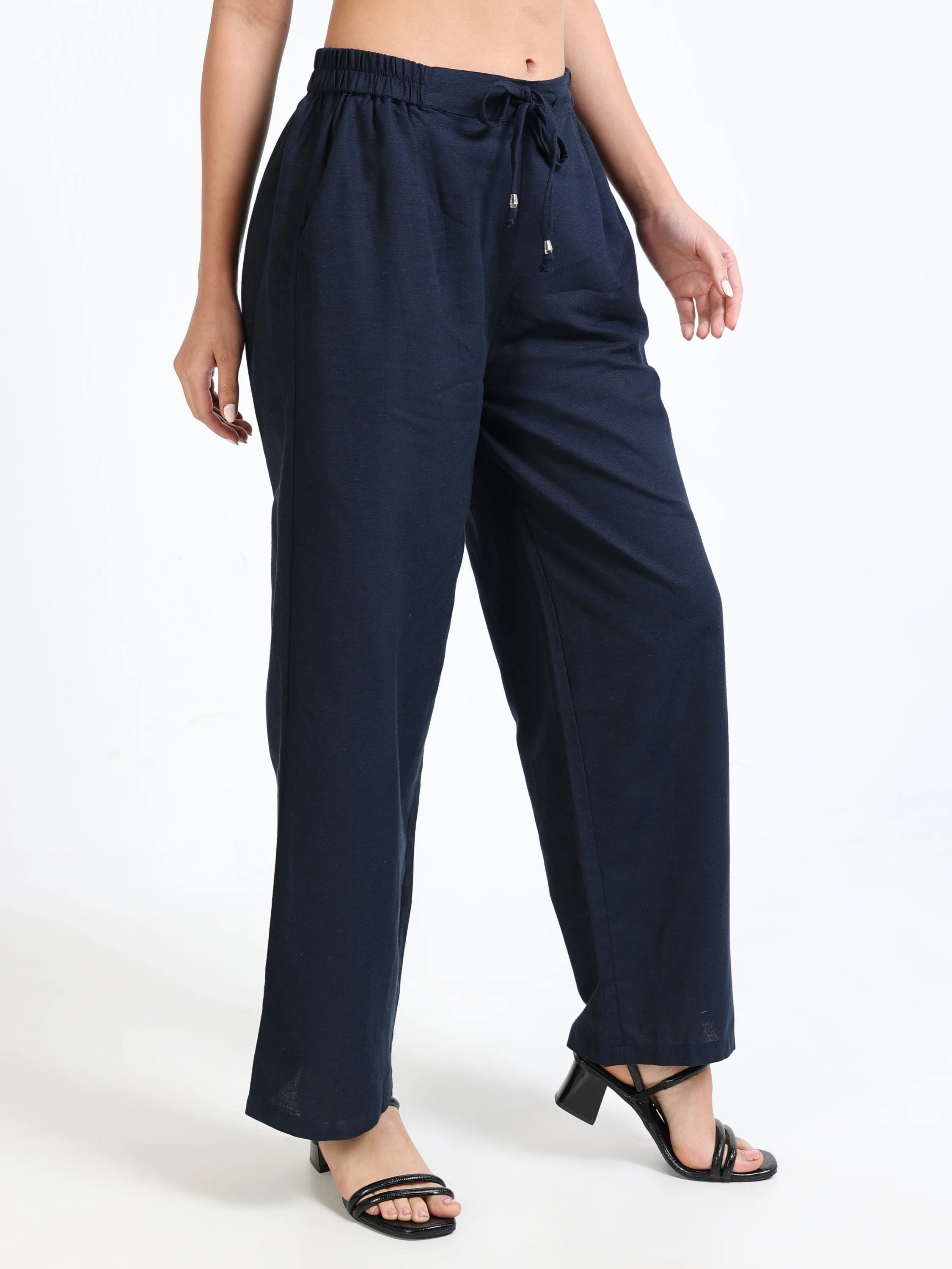 Women Navy Regular Flared Pants - Image 4