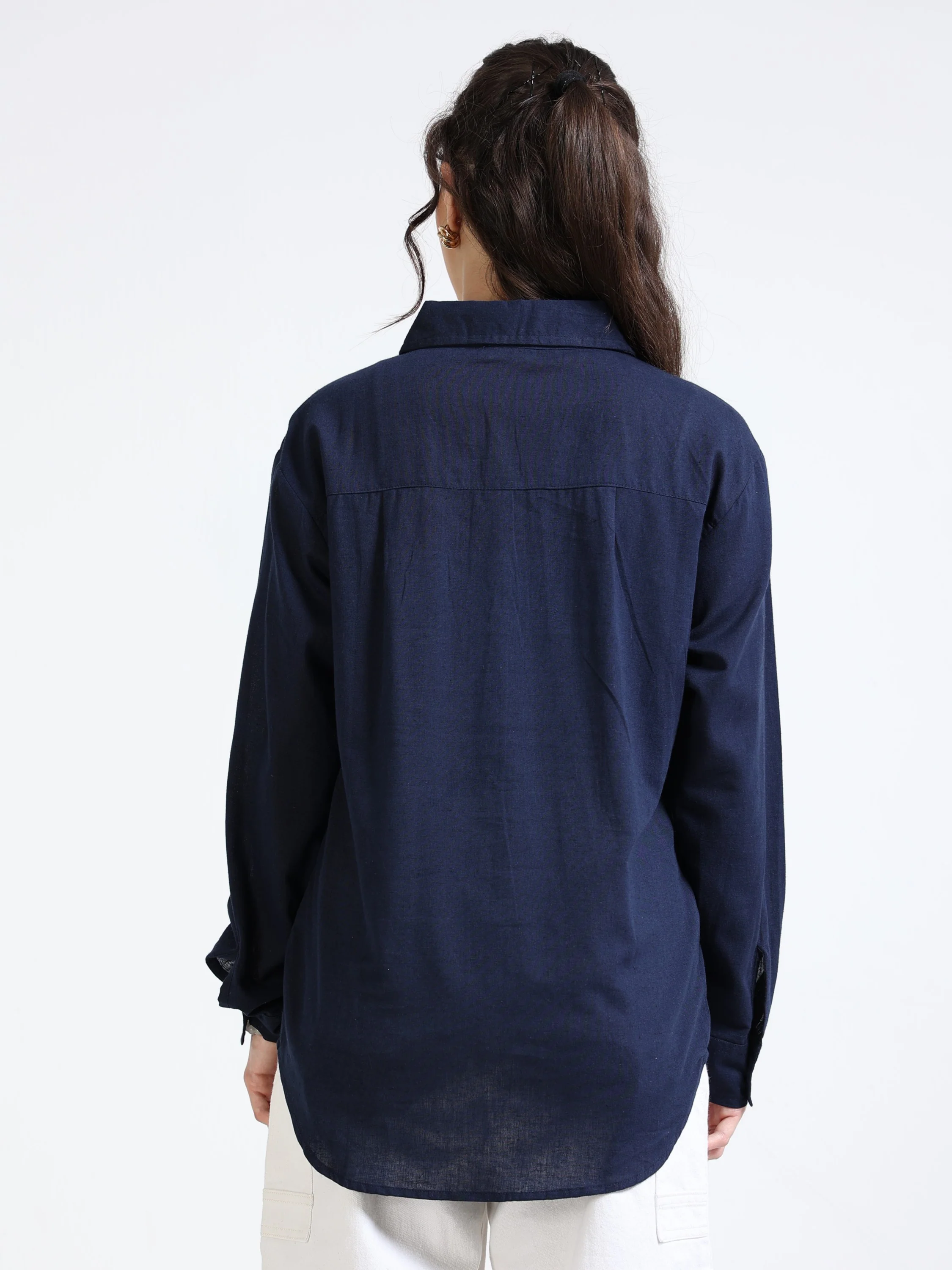 Women Navy Regular Fit Shirt - Image 3