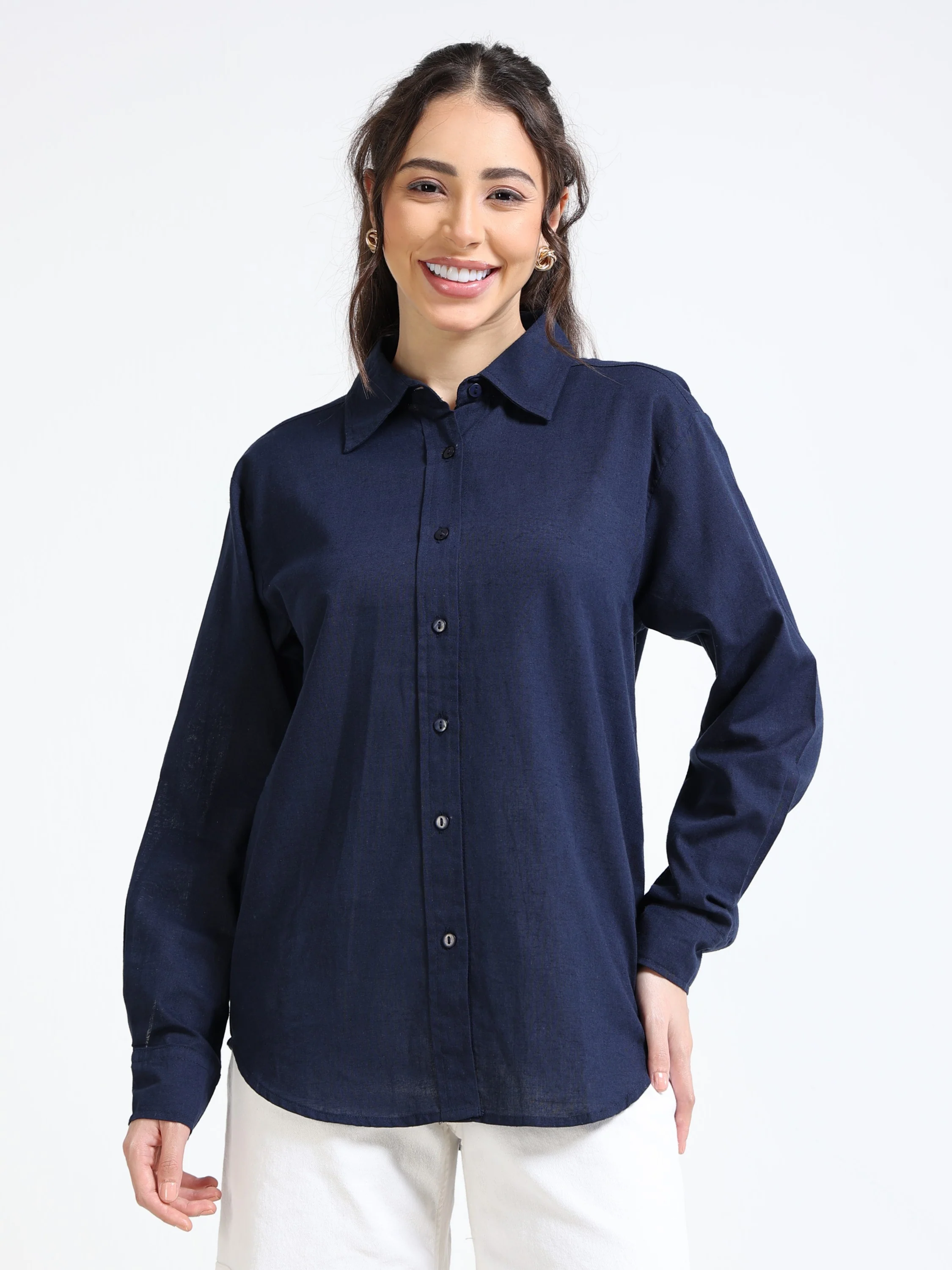 Women Navy Regular Fit Shirt - Image 5