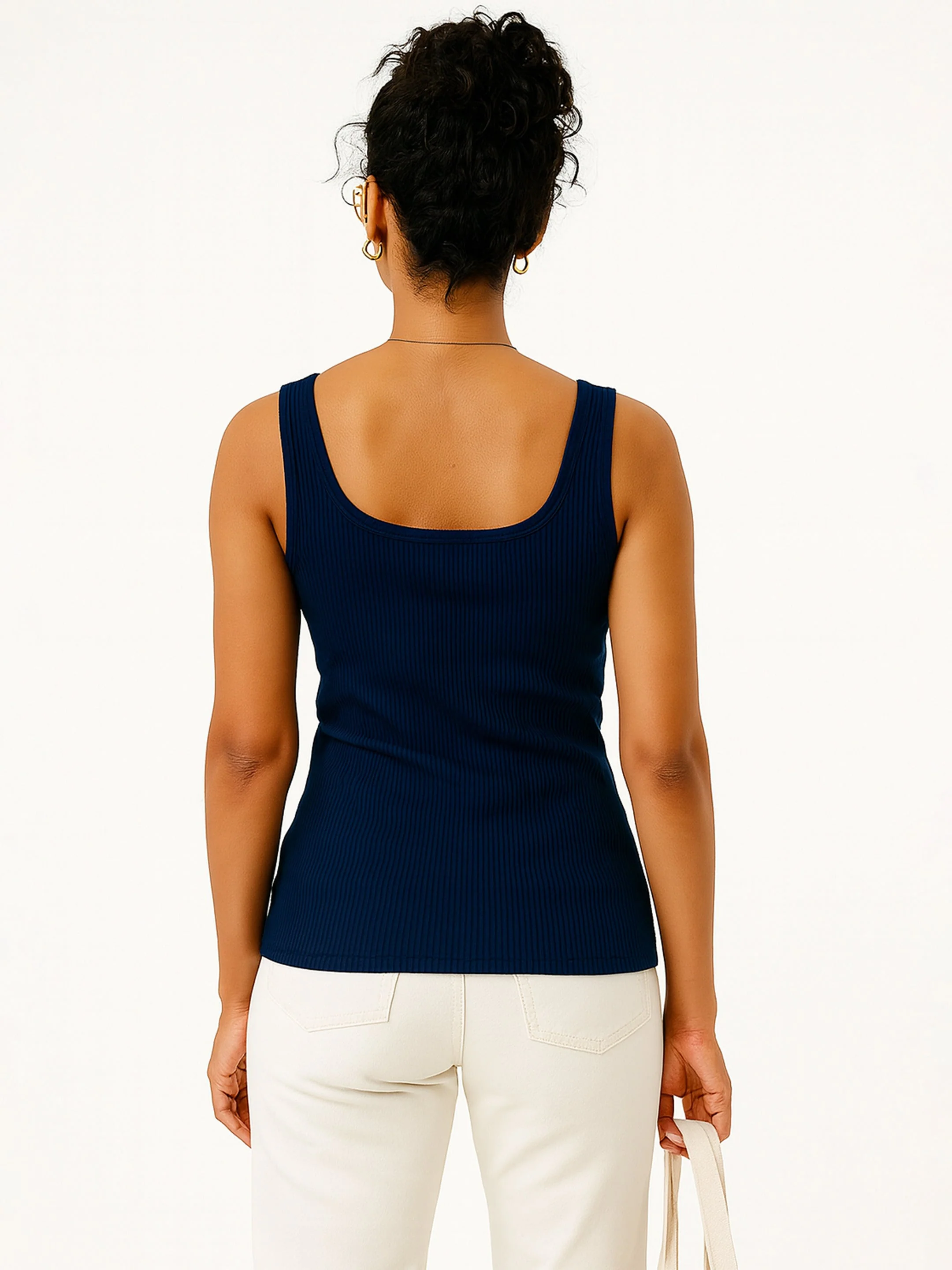 Women Navy Rib Sleeveless Top - Image 2