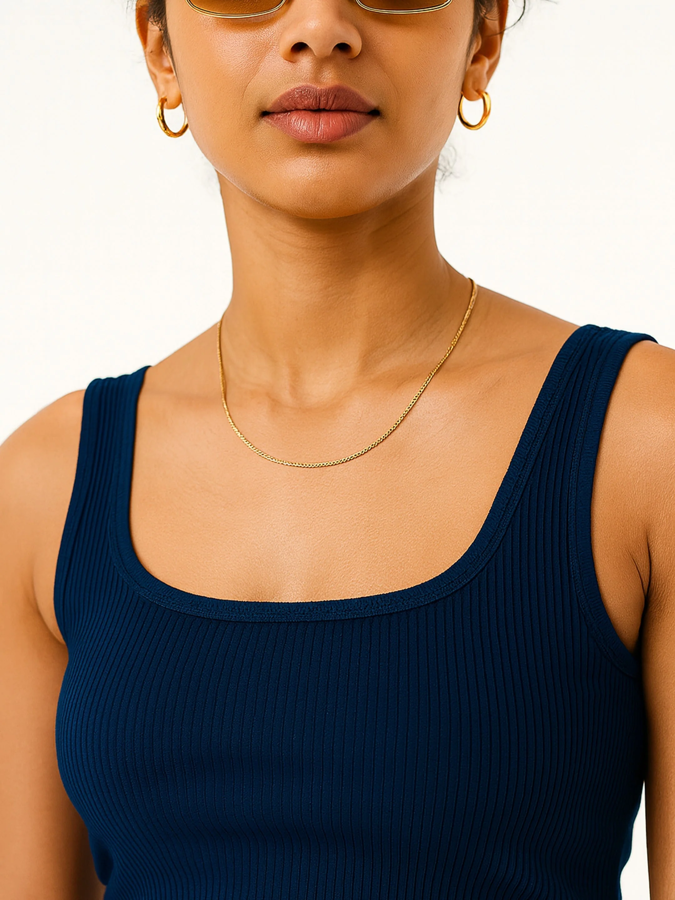 Women Navy Rib Sleeveless Top - Image 3