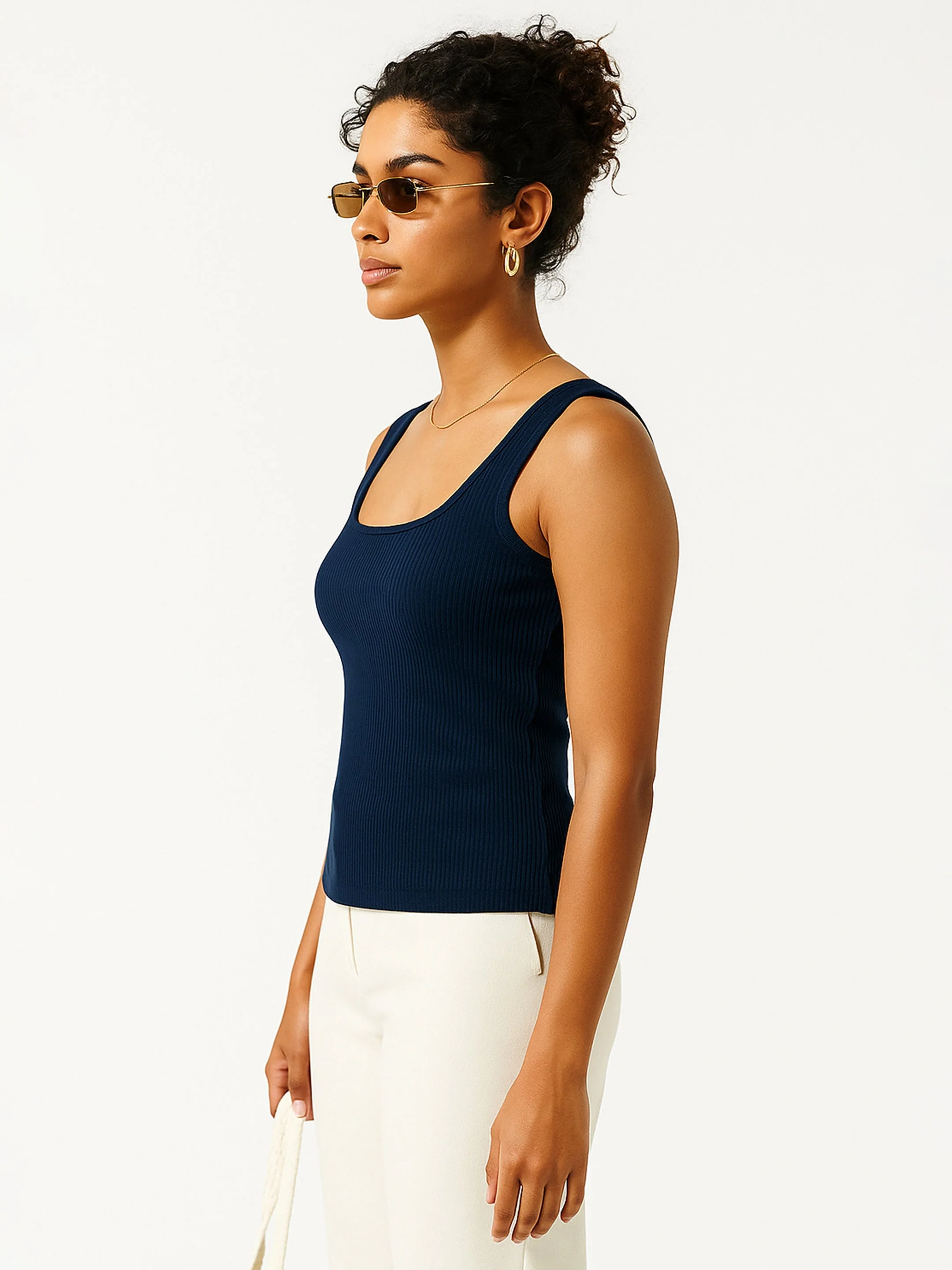 Women Navy Rib Sleeveless Top - Image 4