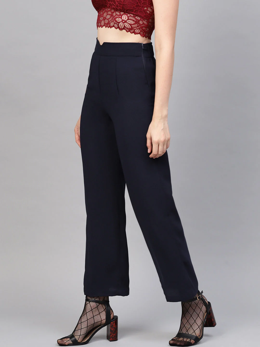 Women Navy Side Zipper Pant - Image 2