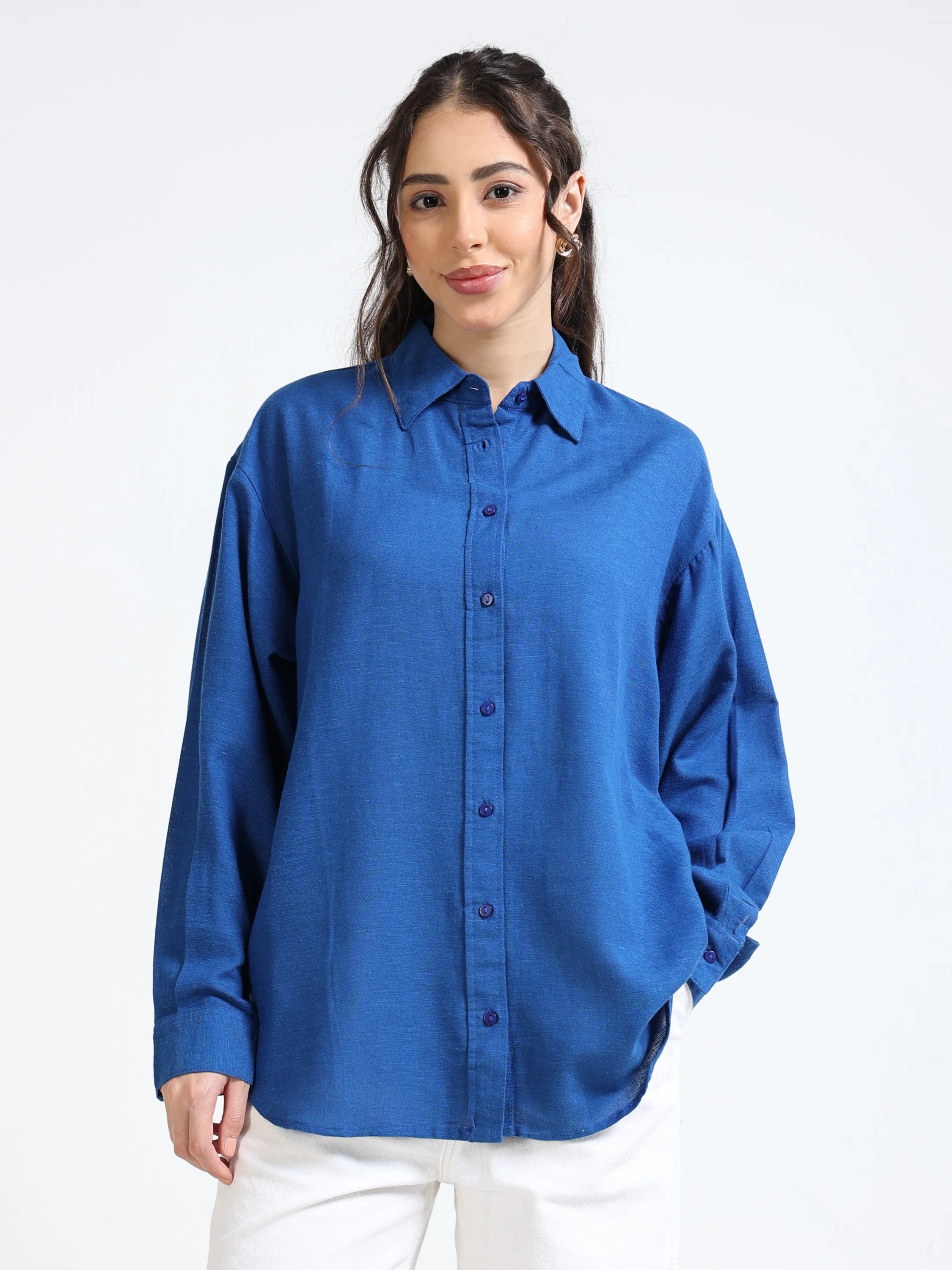 Women Blue Oversized Shirt - Image 2