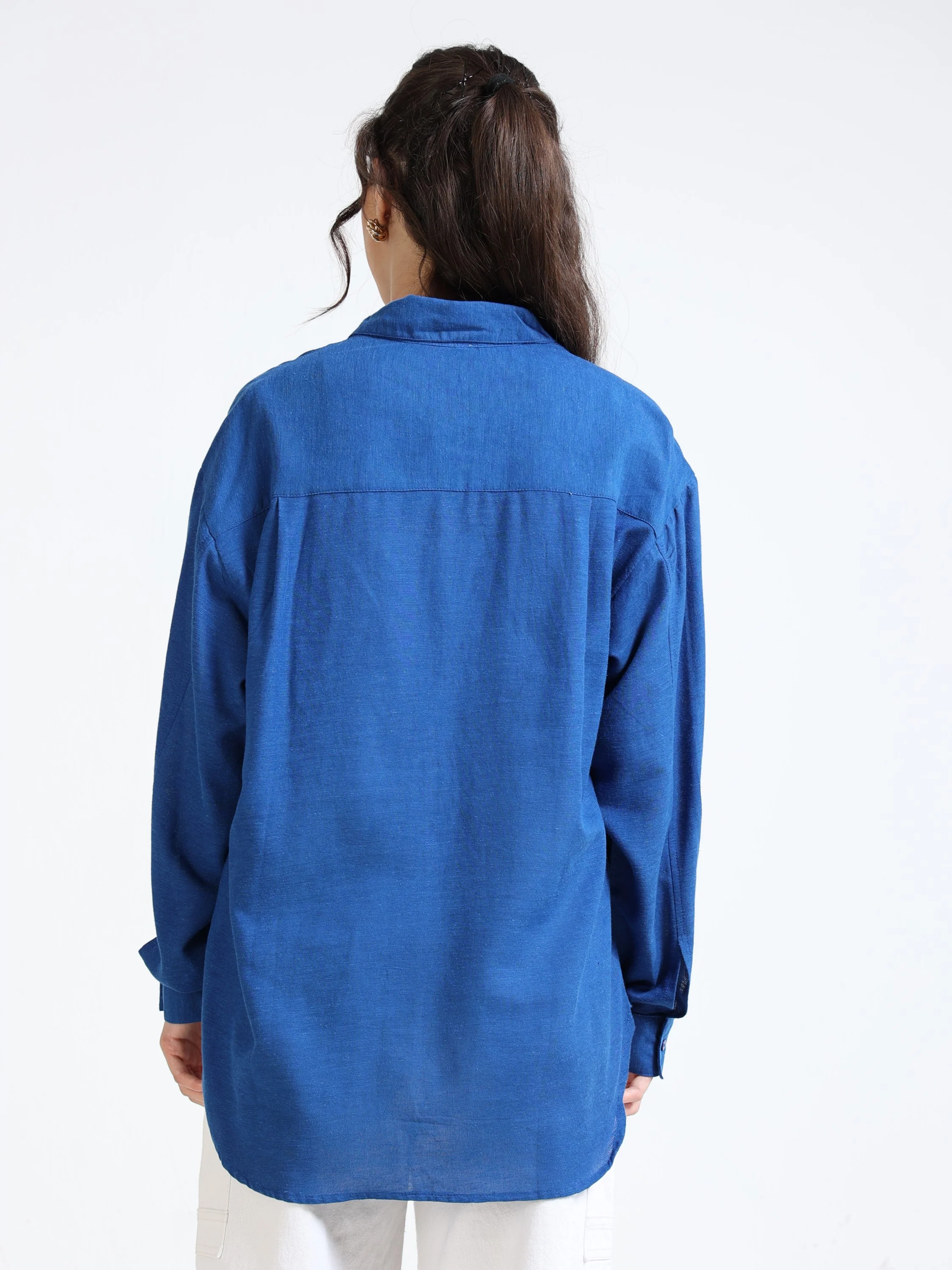 Women Blue Oversized Shirt - Image 3