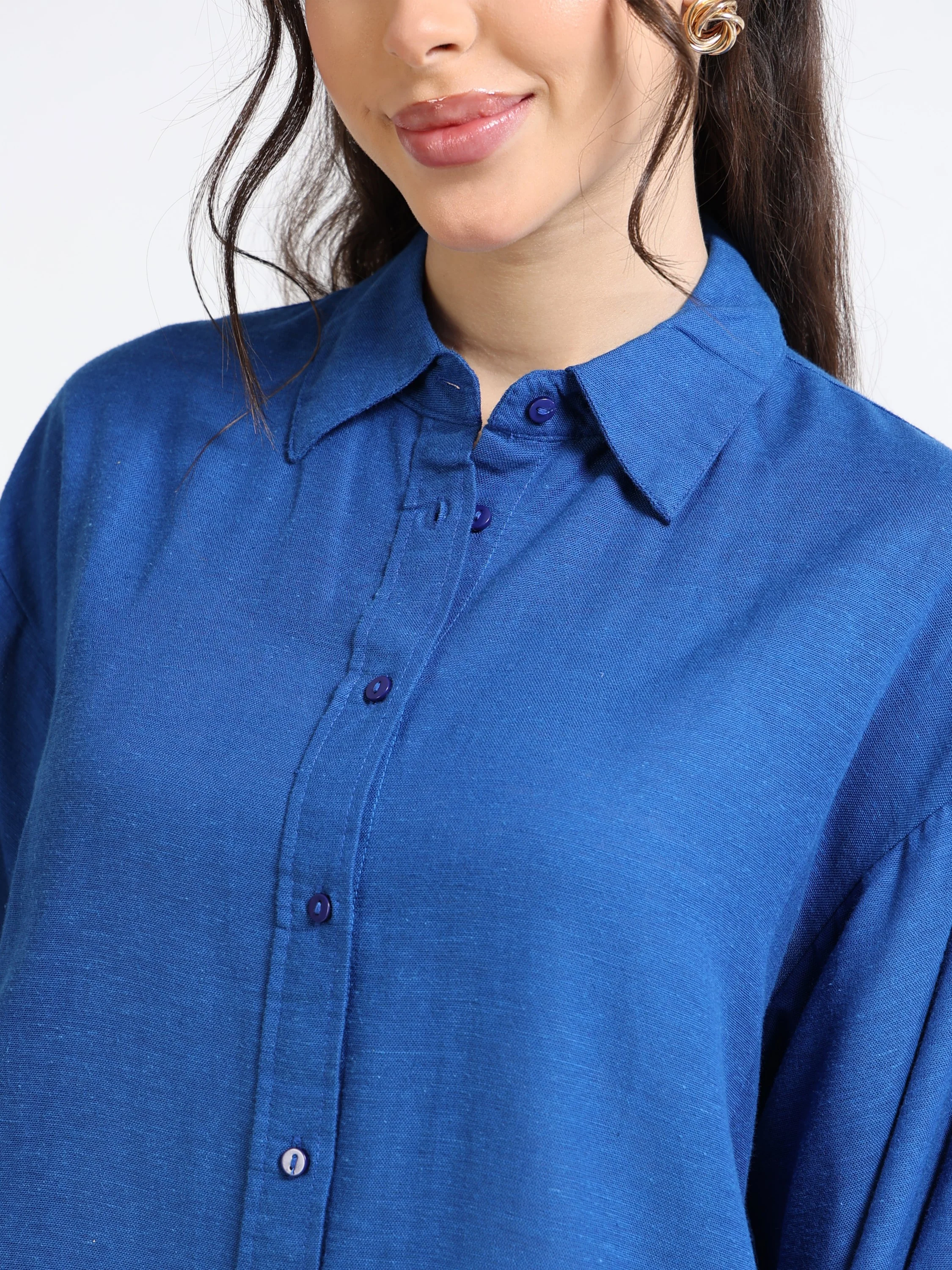 Women Blue Oversized Shirt - Image 4