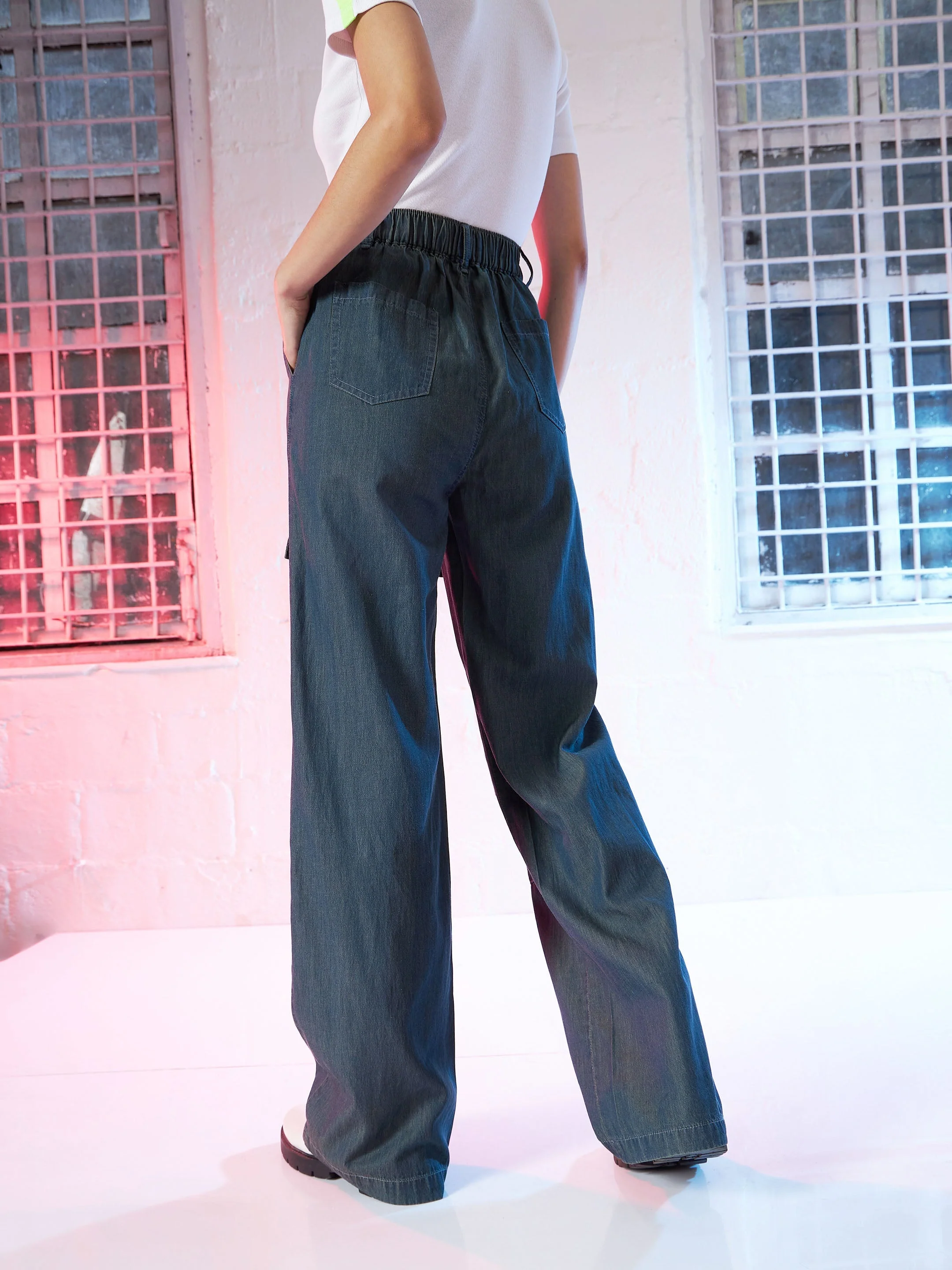 Women Navy Tencel Cargo Pants - Image 5