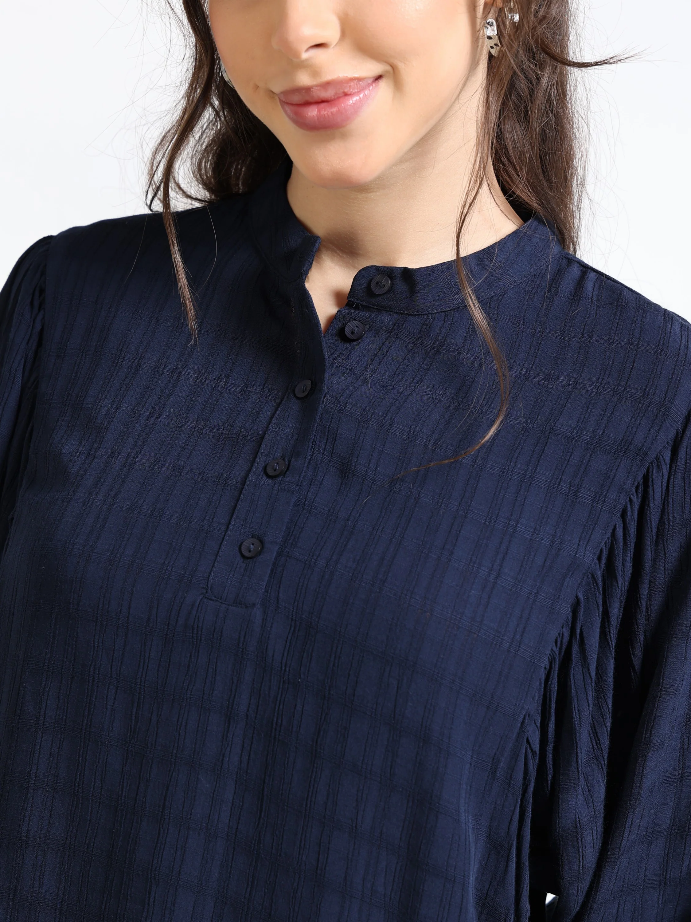 Women Navy Balloon Sleeve Top - Image 3