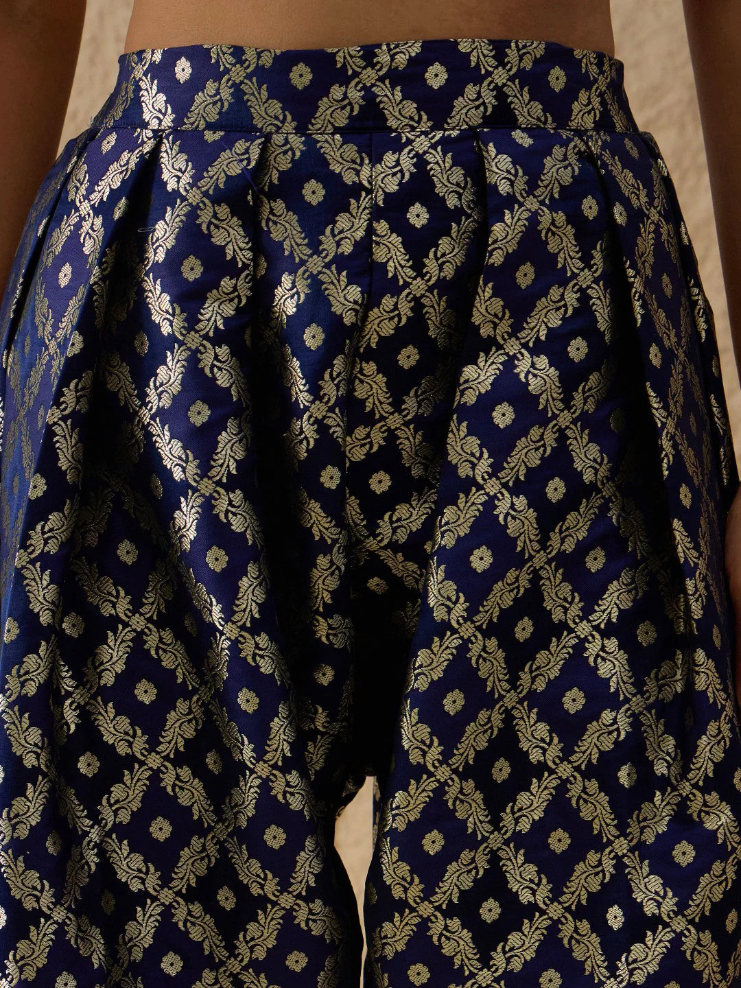 Women Navy Velvet Embroidered Short Kurta With Farshi Salwar - Image 4