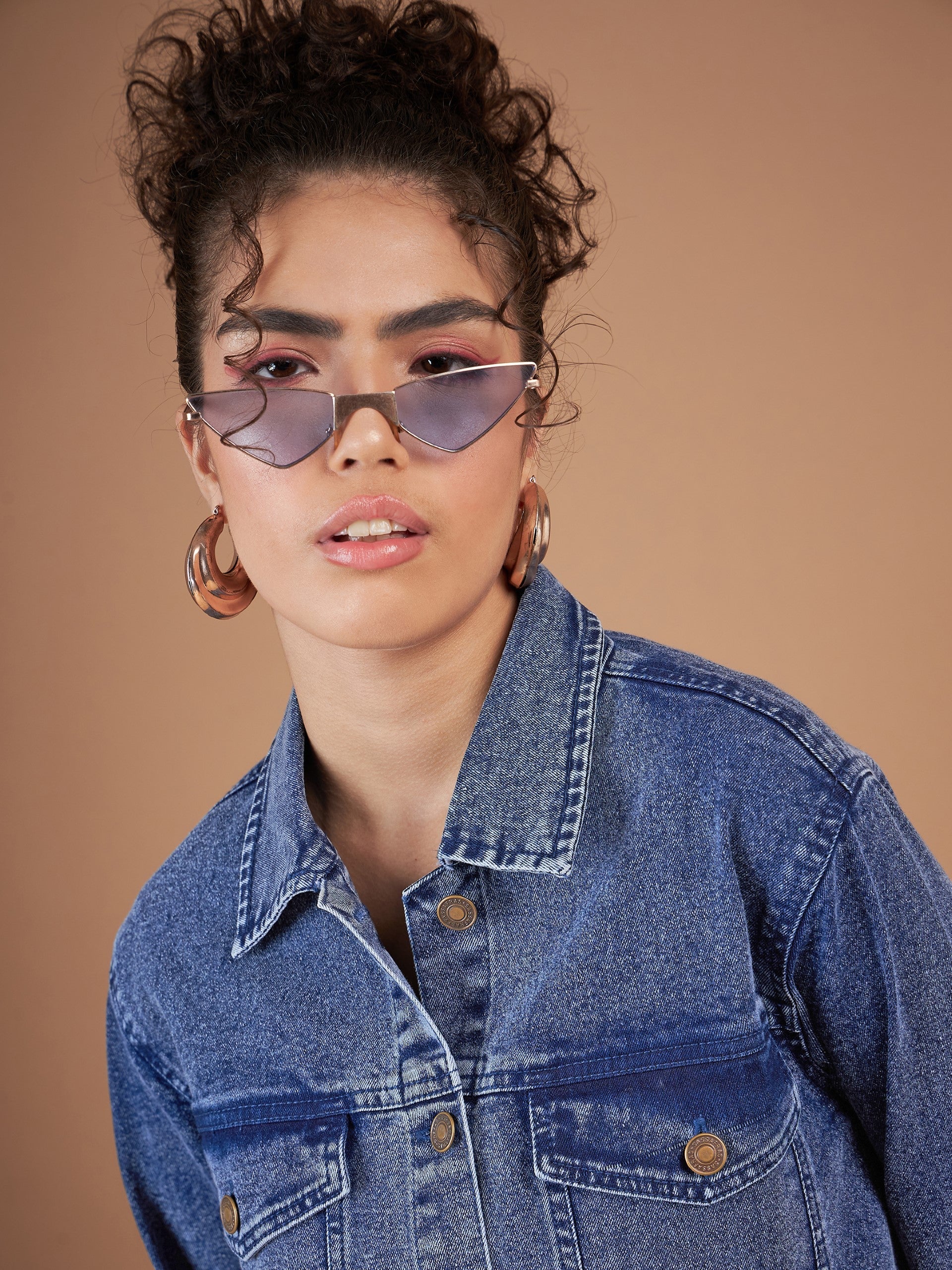 Women Navy Washed Denim Oversized Jacket - Image 4