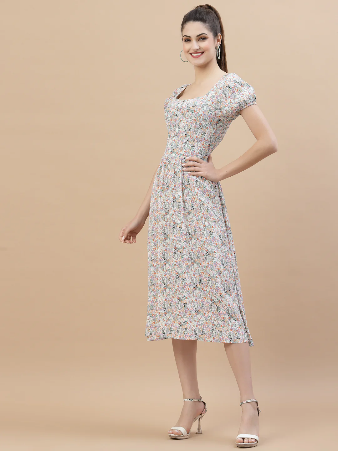 Women Square Neck Ruffle Dress - Image 3