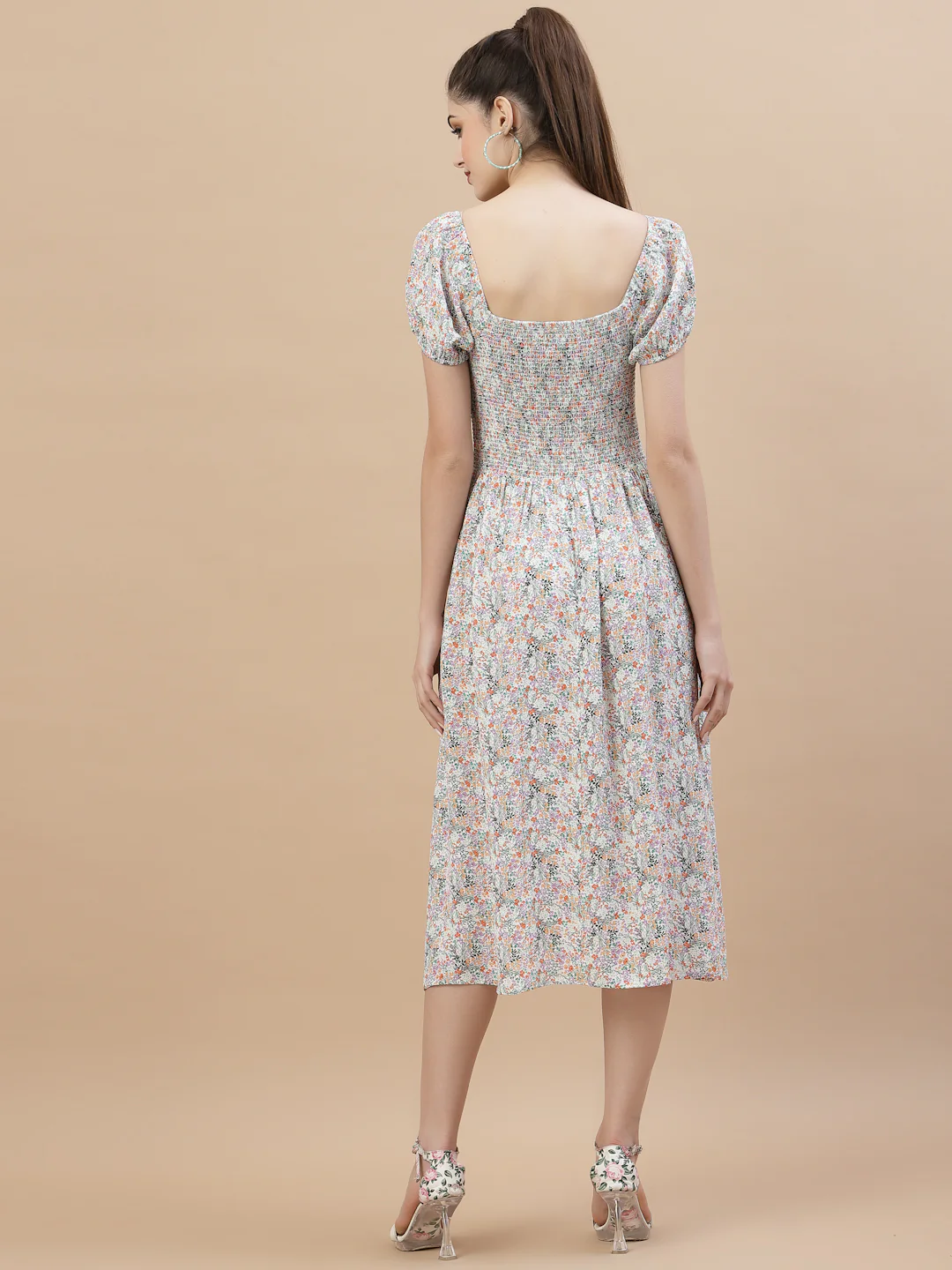 Women Square Neck Ruffle Dress - Image 4
