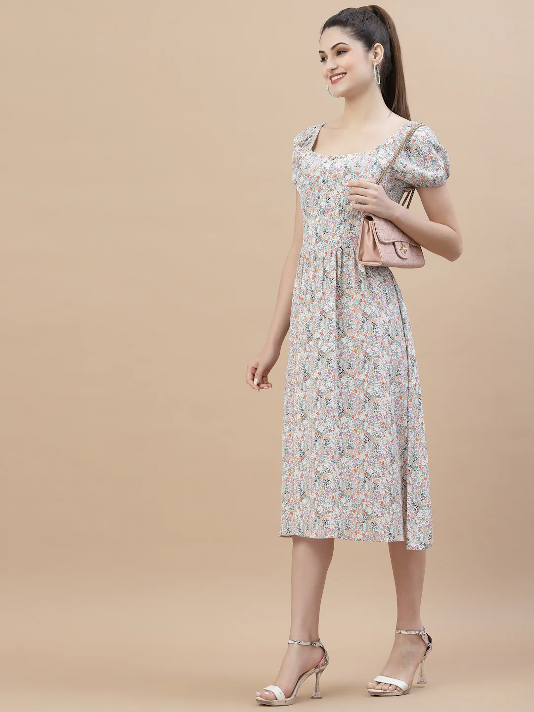 Women Square Neck Ruffle Dress - Image 5